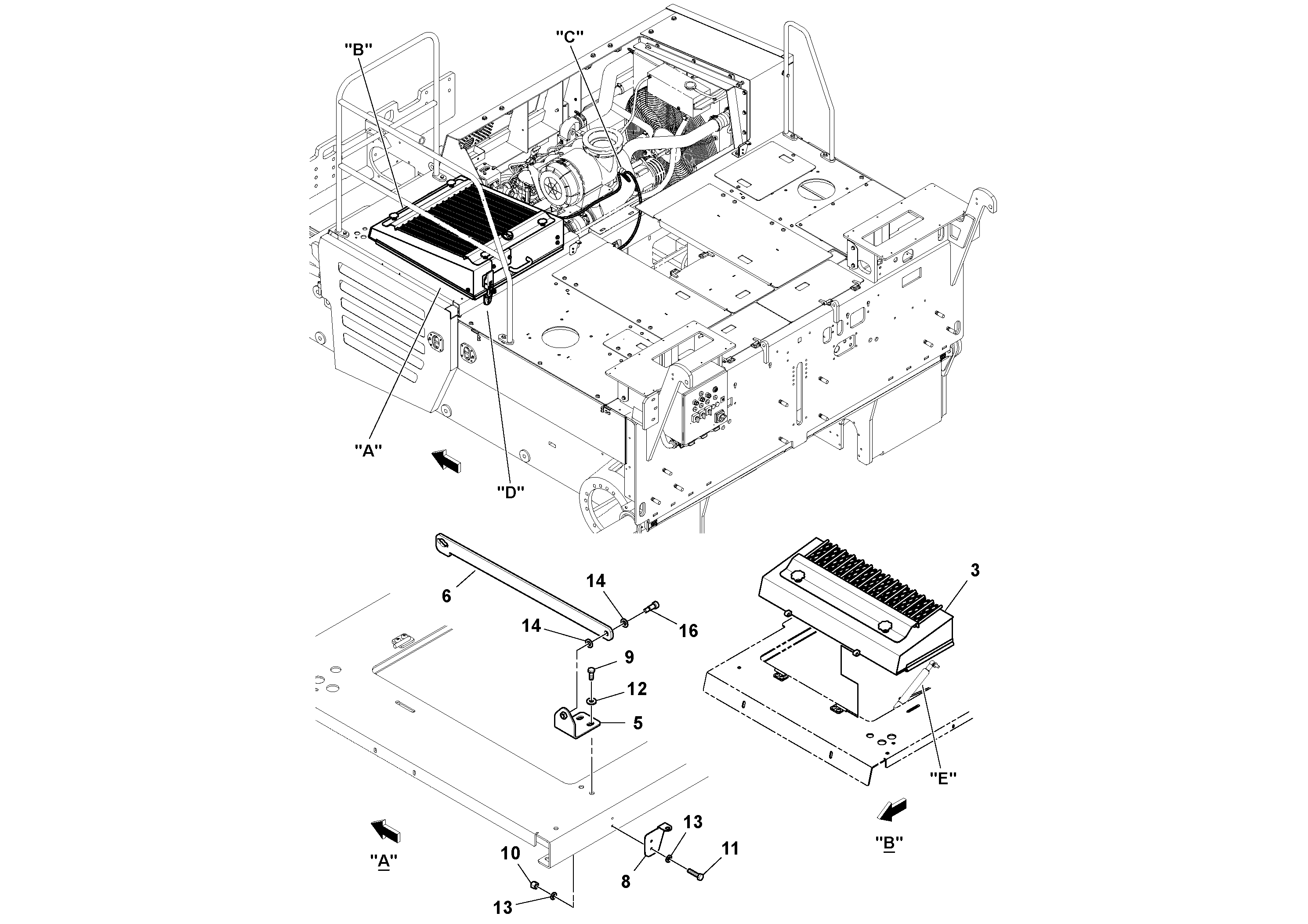 Схема запчастей Volvo PF6110 - 100398 Auxiliary Hydraulic Cooler Installation PF6110 S/N 197474 -