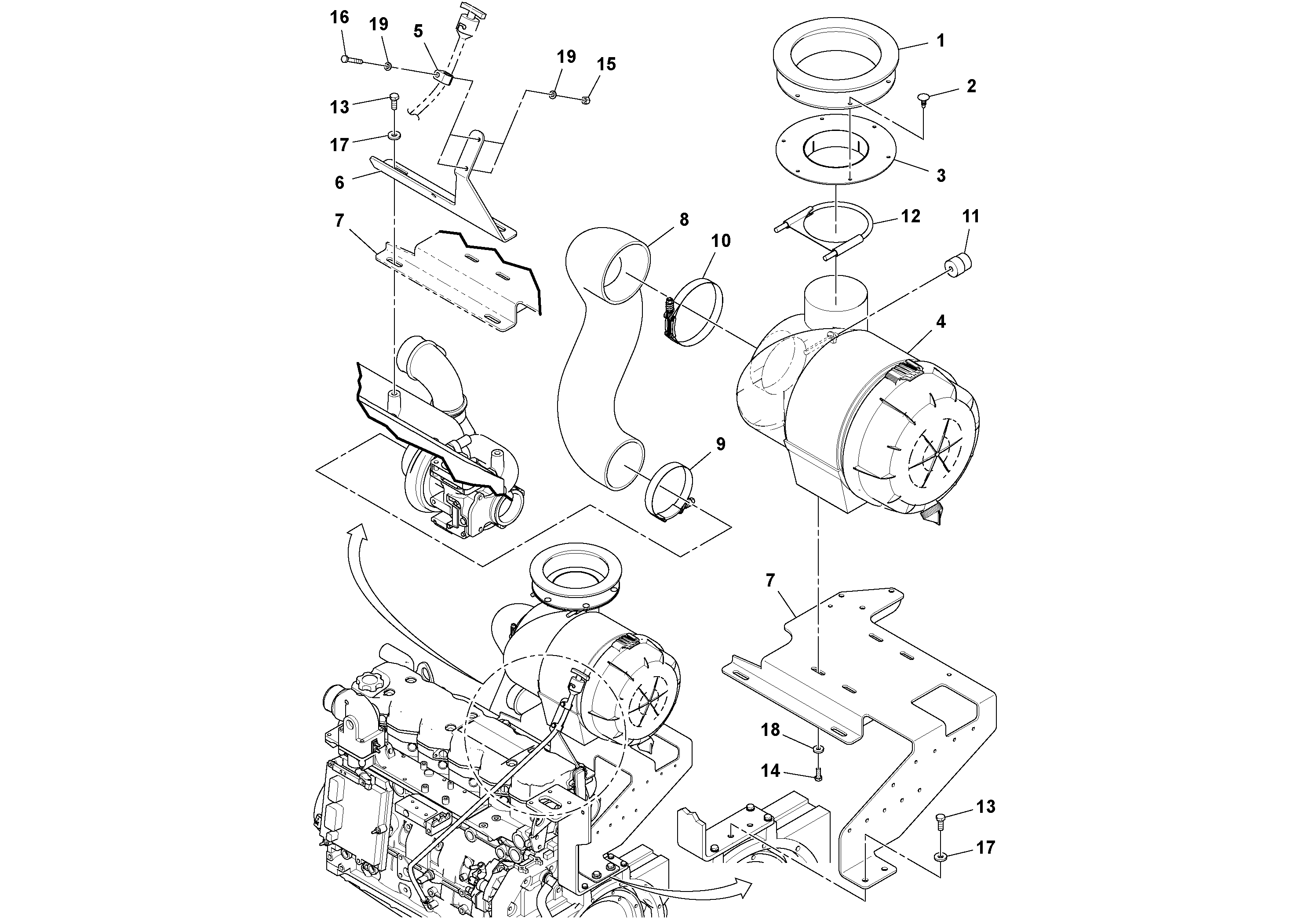 Схема запчастей Volvo PF6110 - 50245 Air cleaner installation PF6110 S/N 197474 -