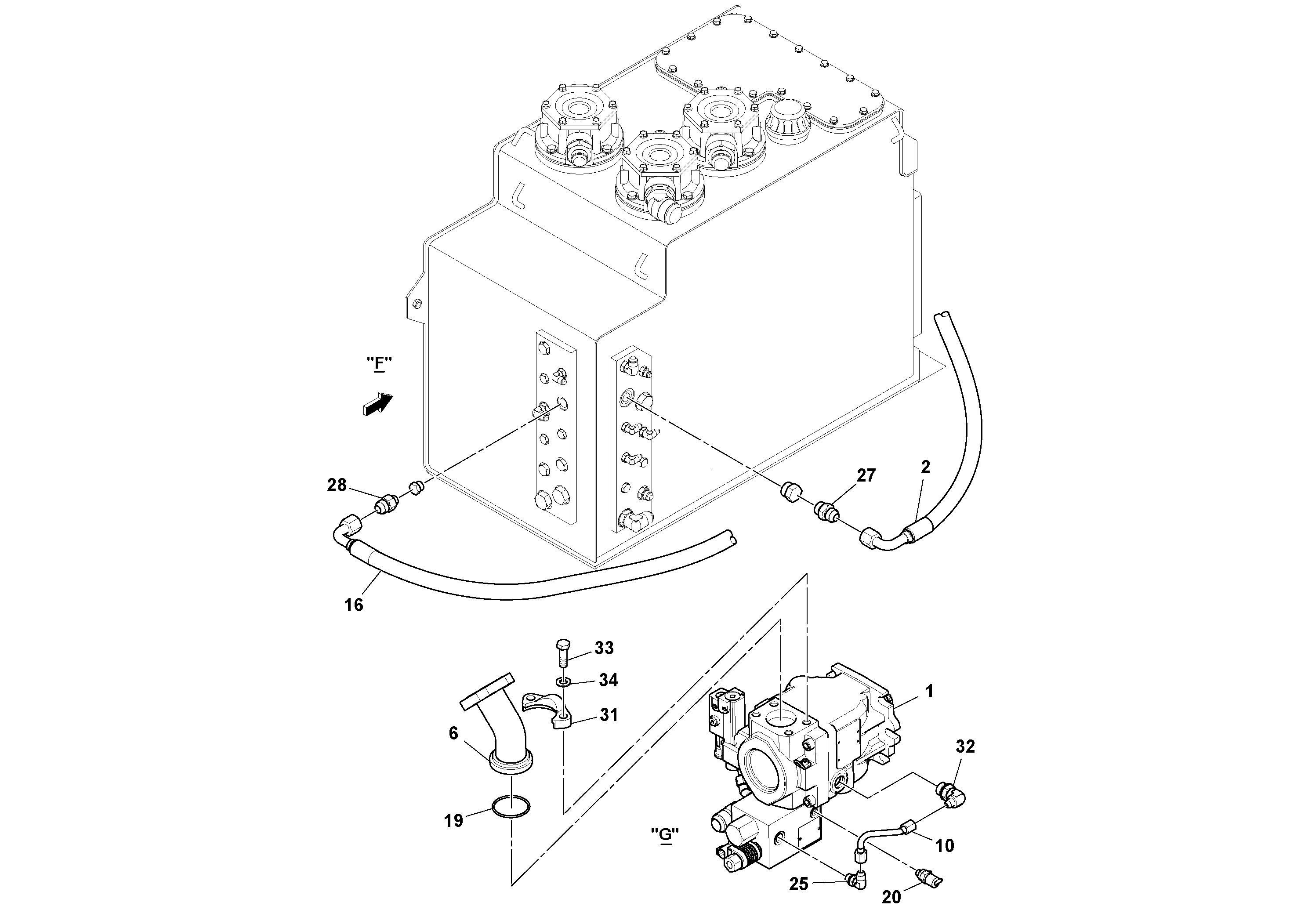 Схема запчастей Volvo PF6110 - 99216 Mixer Tub Hydraulic Installation PF6110 S/N 197474 -