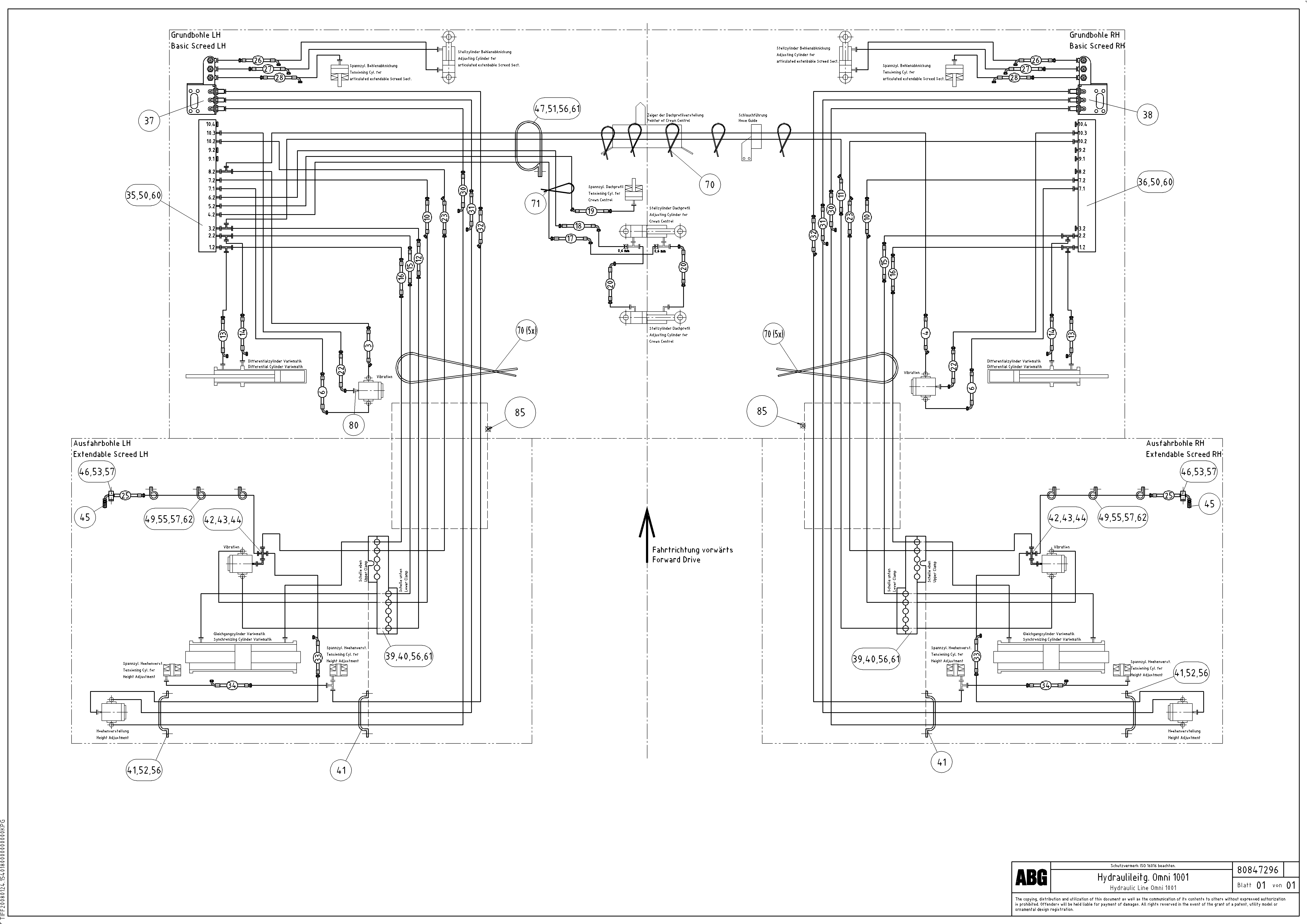 Схема запчастей Volvo PF6110 - 94297 Hose-kit, screed for basic and extandable screed OMNI 1001 ATT. SCREEDS 3,0 - 9,0M PF6110 PF6160/PF6170