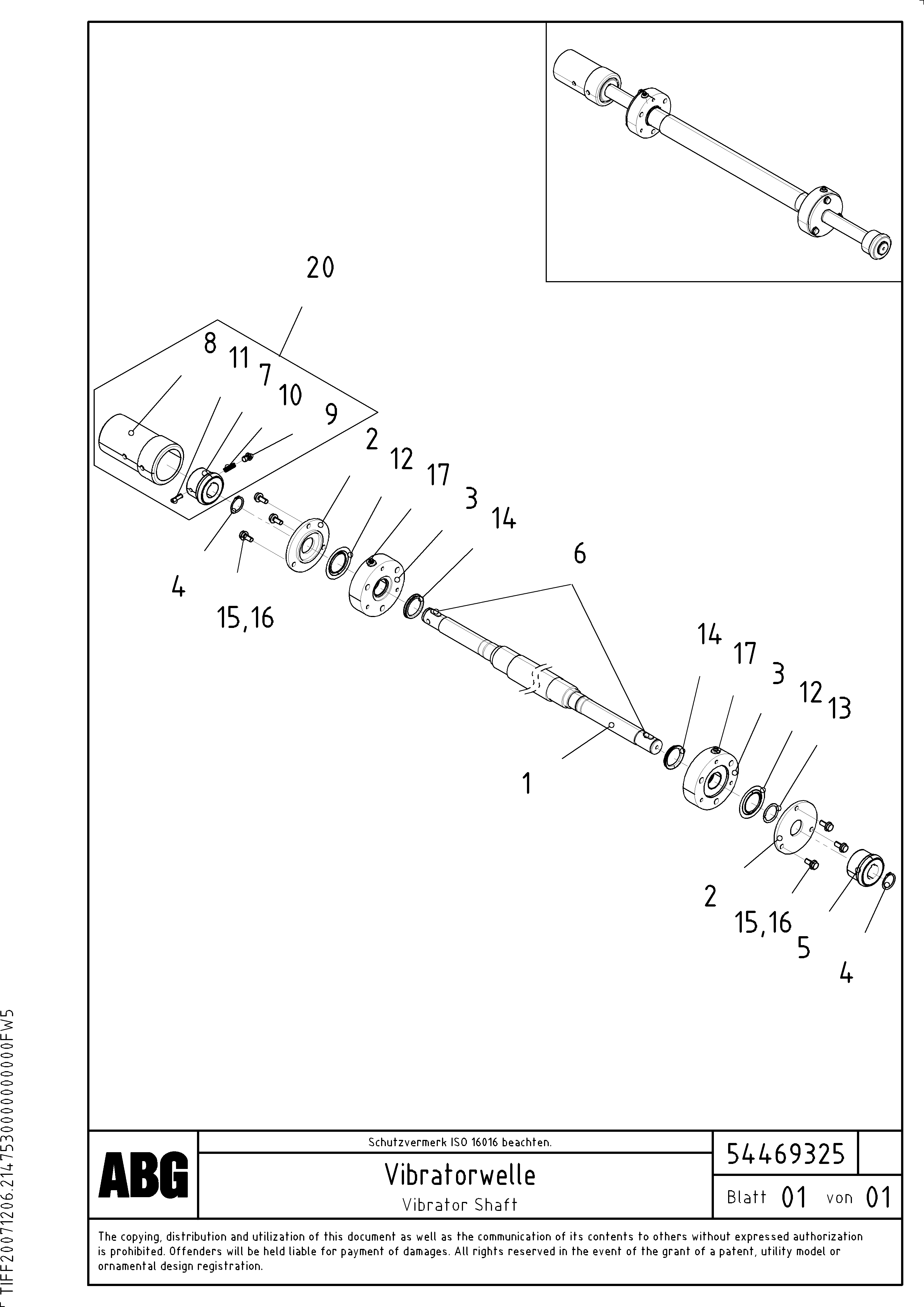 Схема запчастей Volvo PF6110 - 89271 Vibrator shaft for extension OMNI 1021 ATT. SCREEDS 3,0 - 9,0M PF6110 PF6160/PF6170
