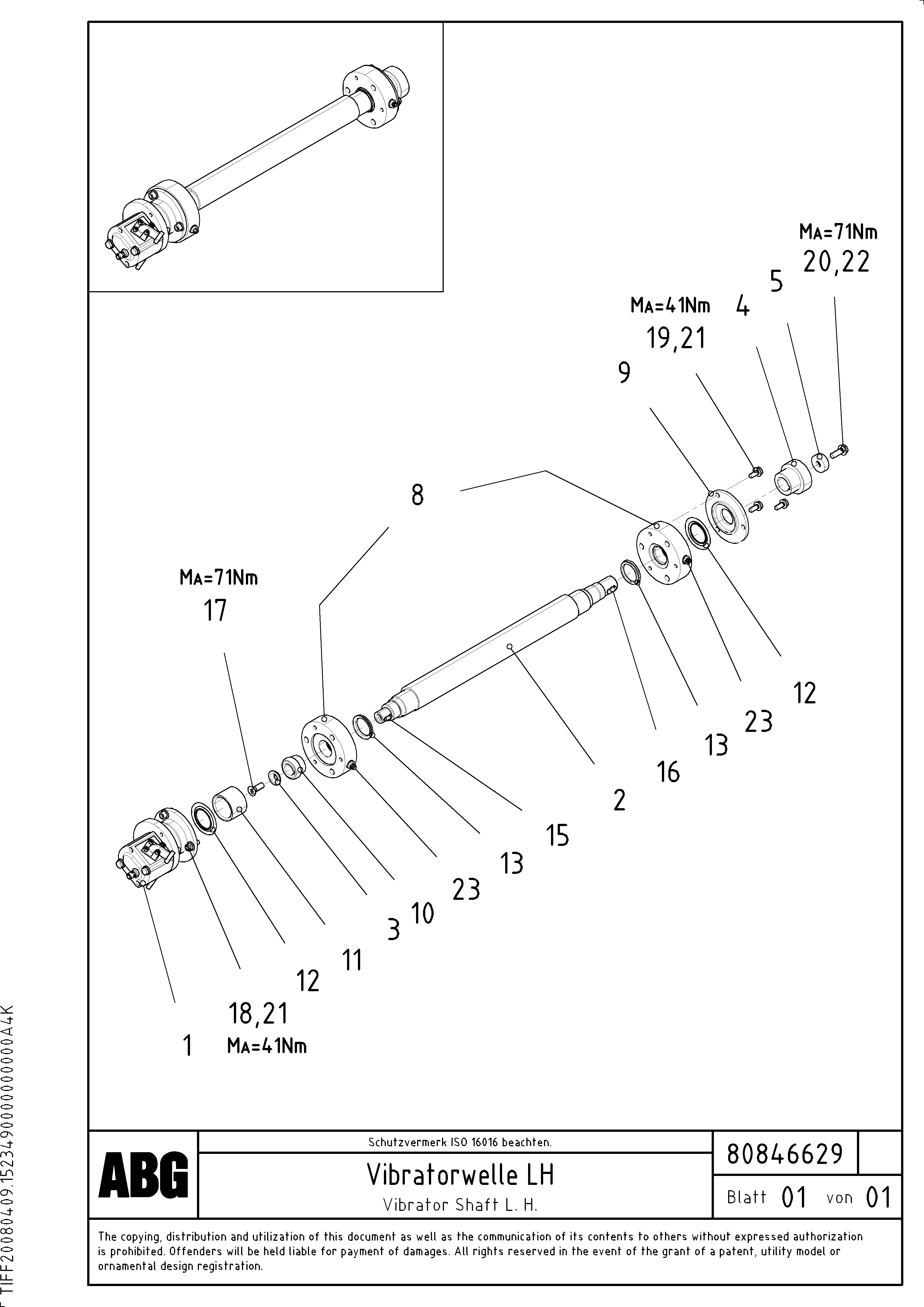 Схема запчастей Volvo PF6110 - 89548 Vibrator shaft for basic screed OMNI 1000 ATT. SCREEDS 3,0 - 9,0M PF6110, PF6160/PF6170