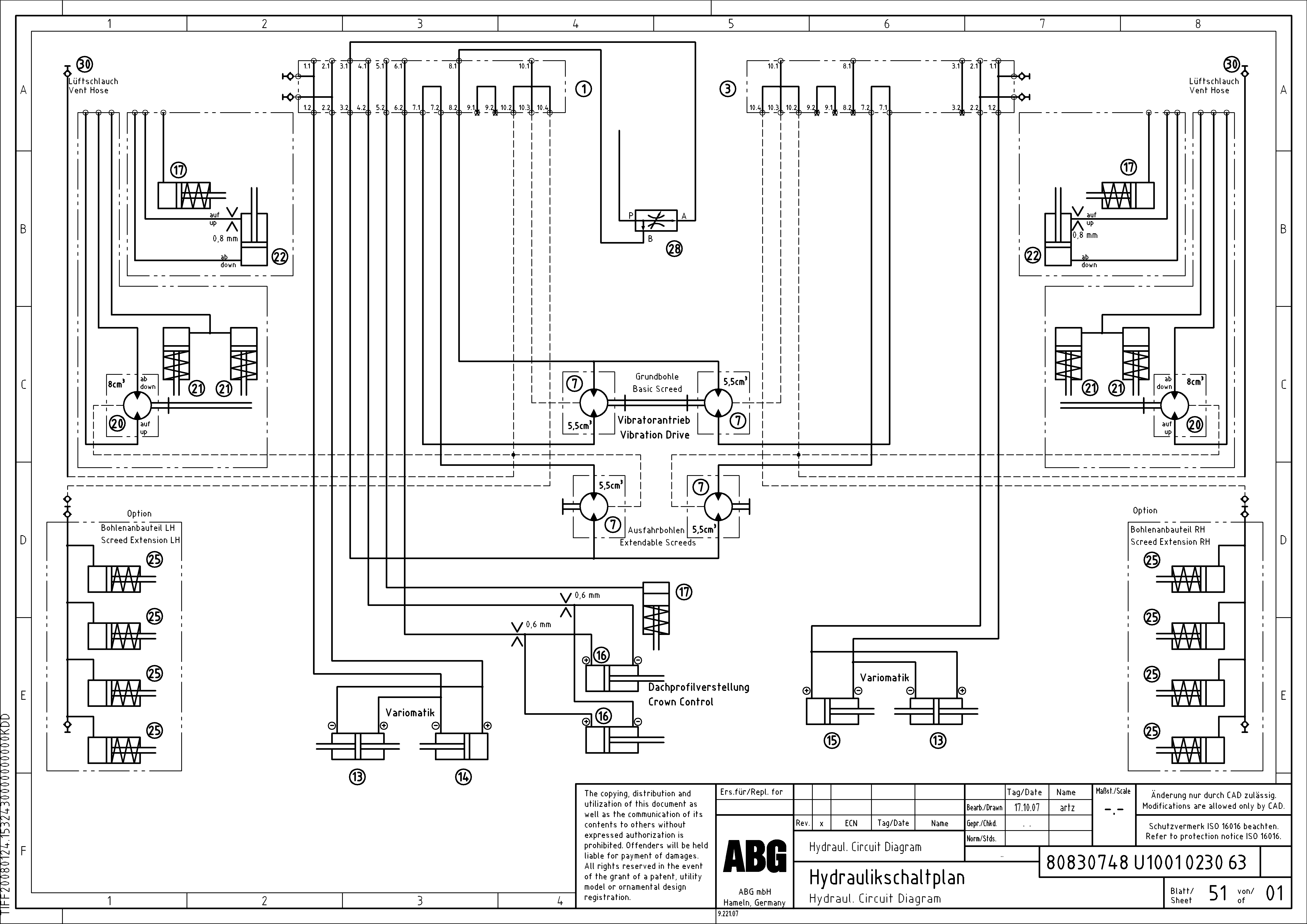 Схема запчастей Volvo PF6110 - 90273 Hydraulic circuit diagram OMNI 1000 ATT. SCREEDS 3,0 - 9,0M PF6110, PF6160/PF6170