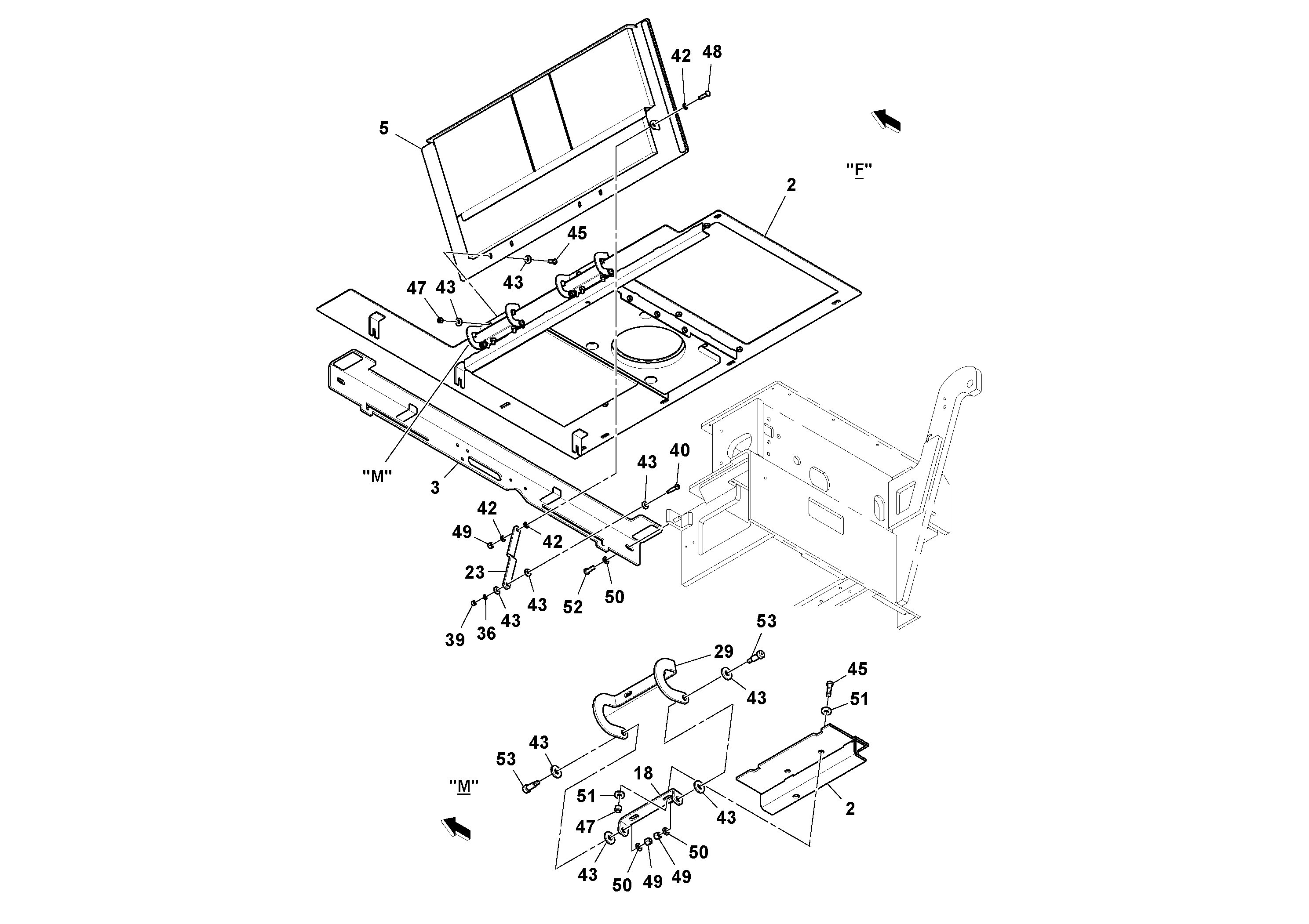 Схема запчастей Volvo PF6110 - 98264 Hood And Deck Installation PF6110 S/N 197474 -