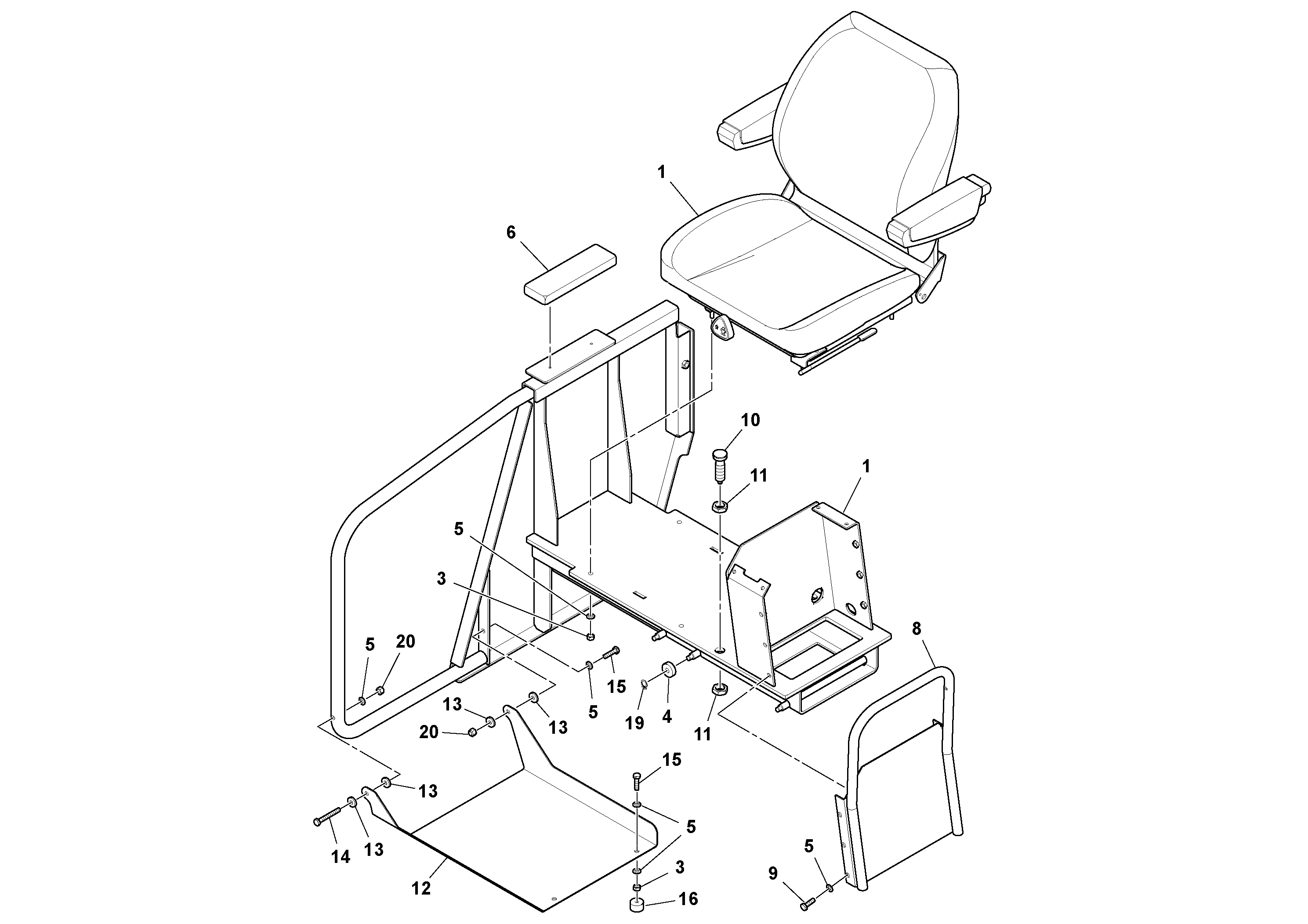 Схема запчастей Volvo PF6110 - 14654 Seat Assembly PF6110 S/N 197474 -