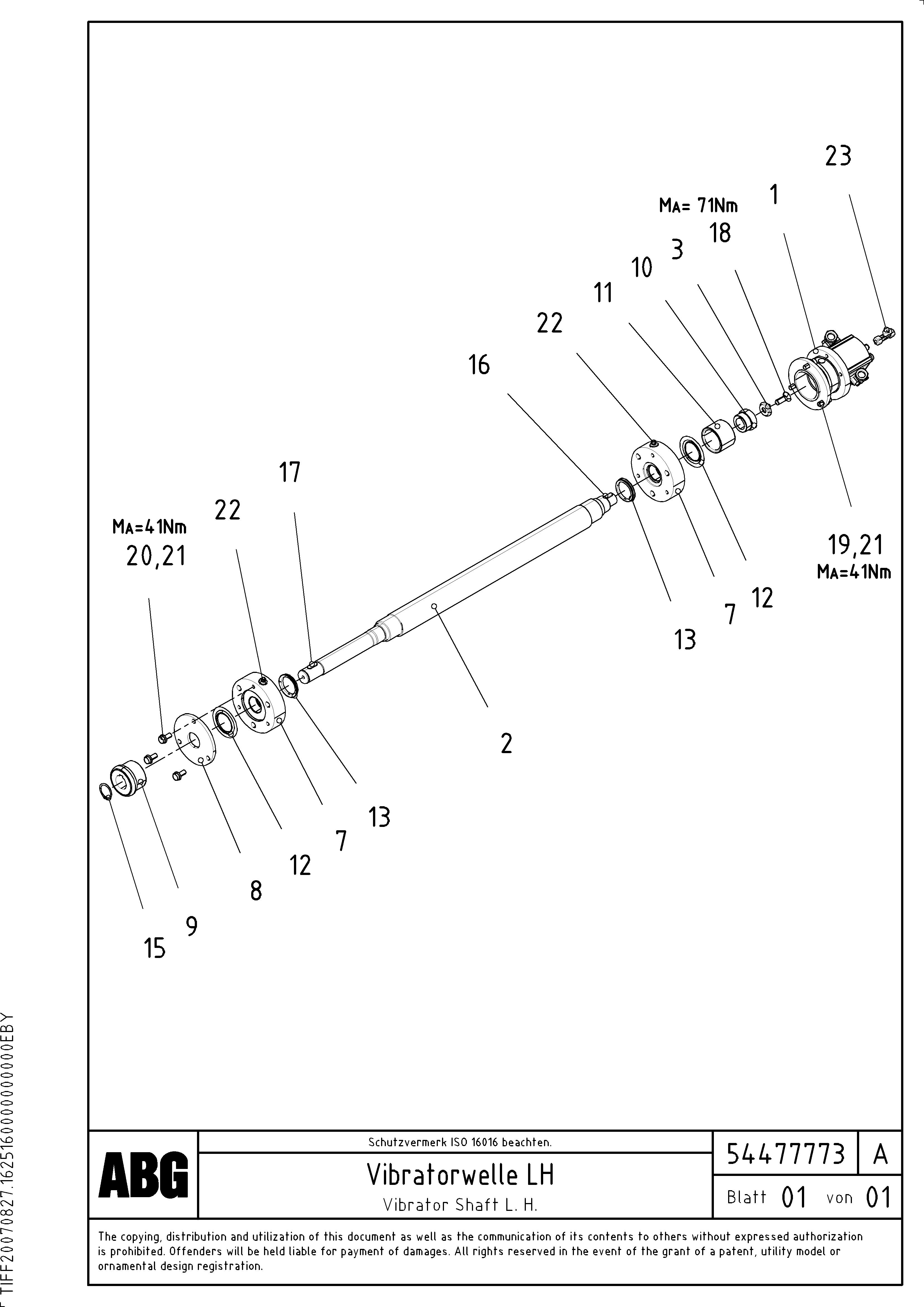 Схема запчастей Volvo PF6110 - 71106 Vibrator shaft for extension OMNI 1000 ATT. SCREEDS 3,0 - 9,0M PF6110, PF6160/6170