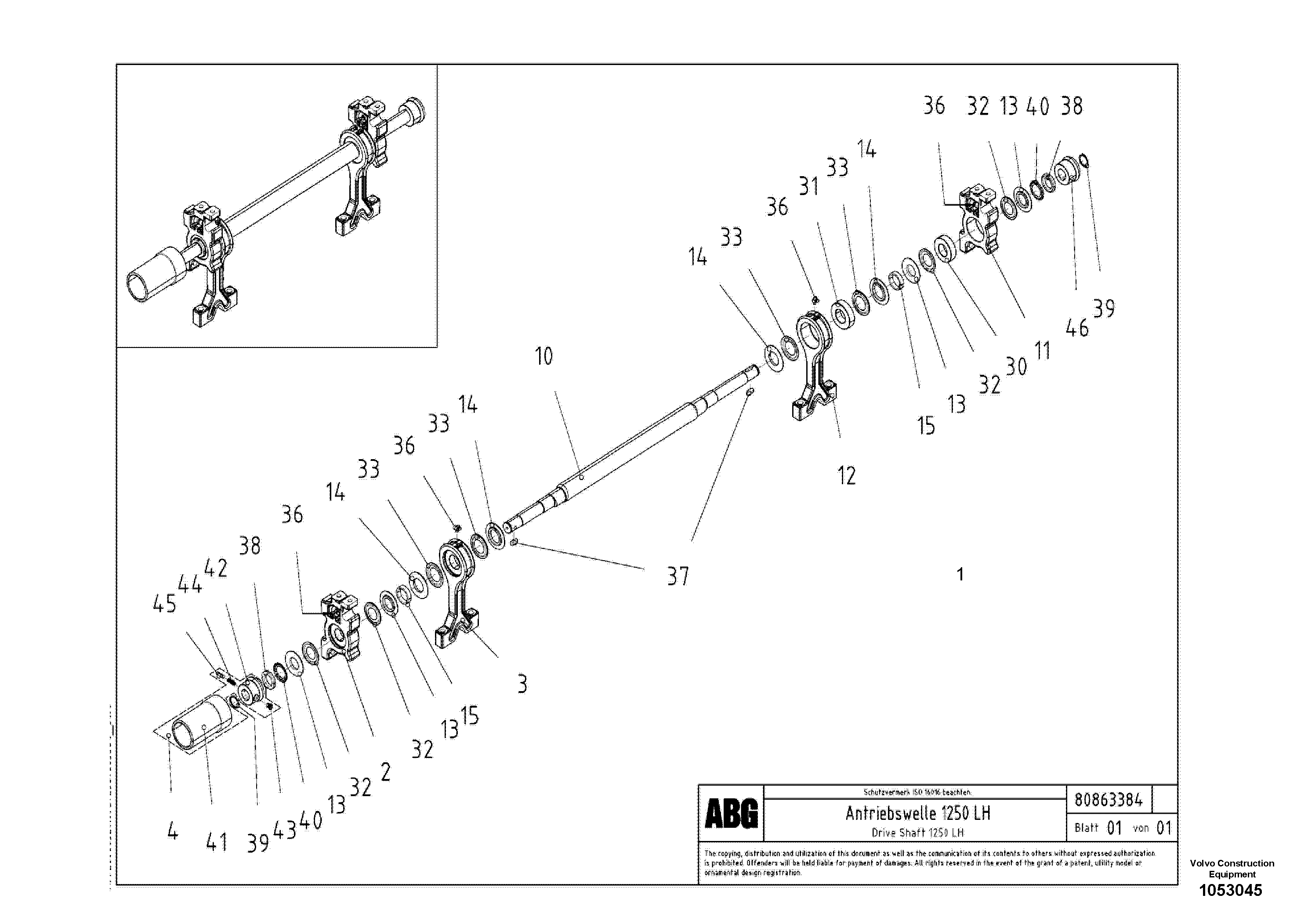 Схема запчастей Volvo ABG7820B - 58753 Tamper drive shaft for extension VB 78 ETC ATT. SCREED 2,5 - 9,0 M ABG5820/6820/7820/7820B