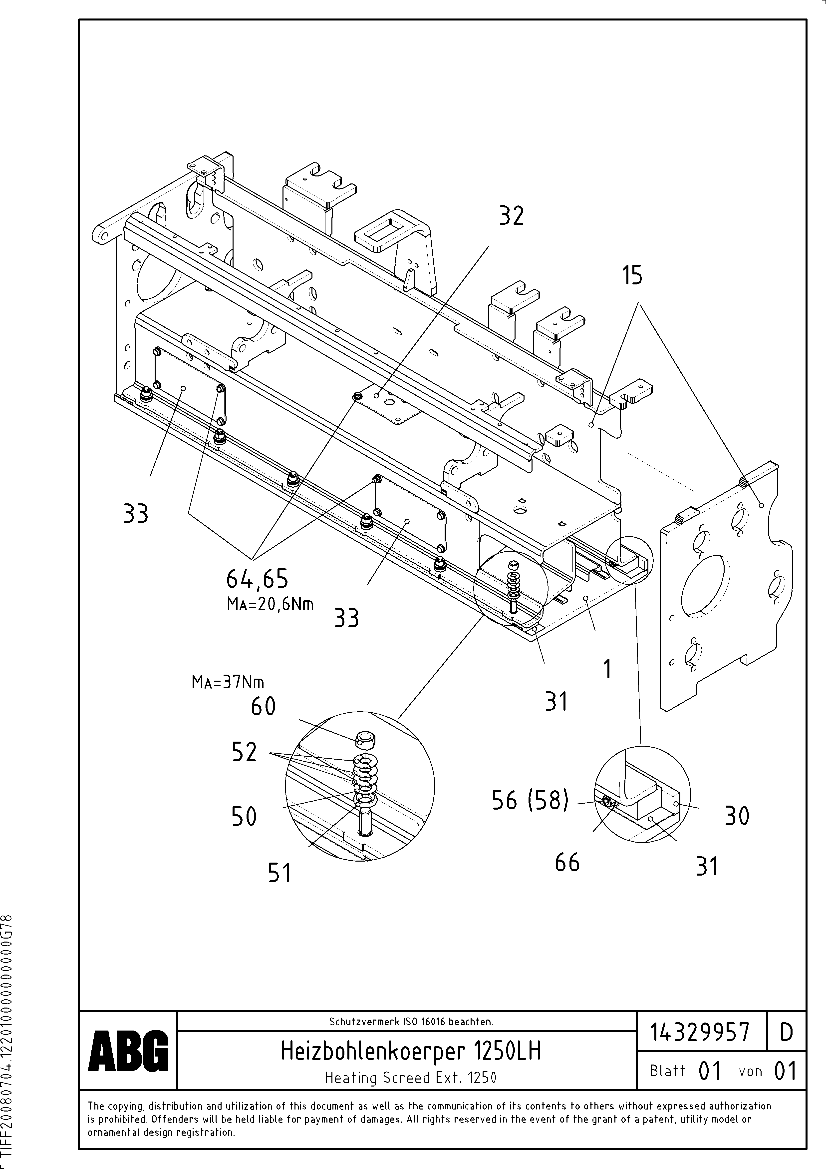 Схема запчастей Volvo ABG7820B - 66263 Heating screed extension VB 78 ETC ATT. SCREED 2,5 - 9,0 M ABG5820/6820/7820/7820B