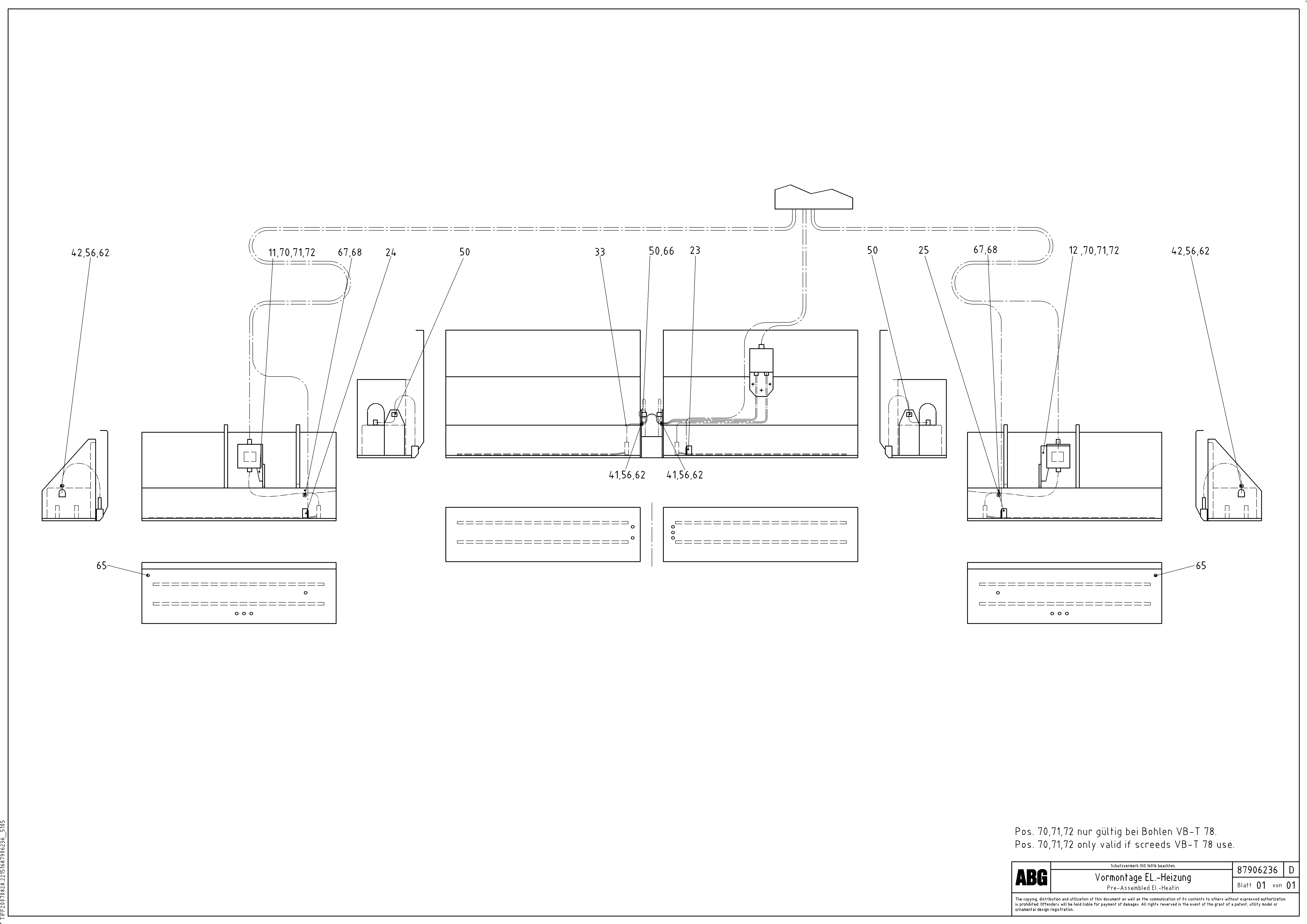 Схема запчастей Volvo ABG7820B - 20726 Pre-assembled El.-heating for basic and extandable screed VB 78 ETC ATT. SCREED 2,5 - 9,0 M ABG5820/6820/7820/7820B