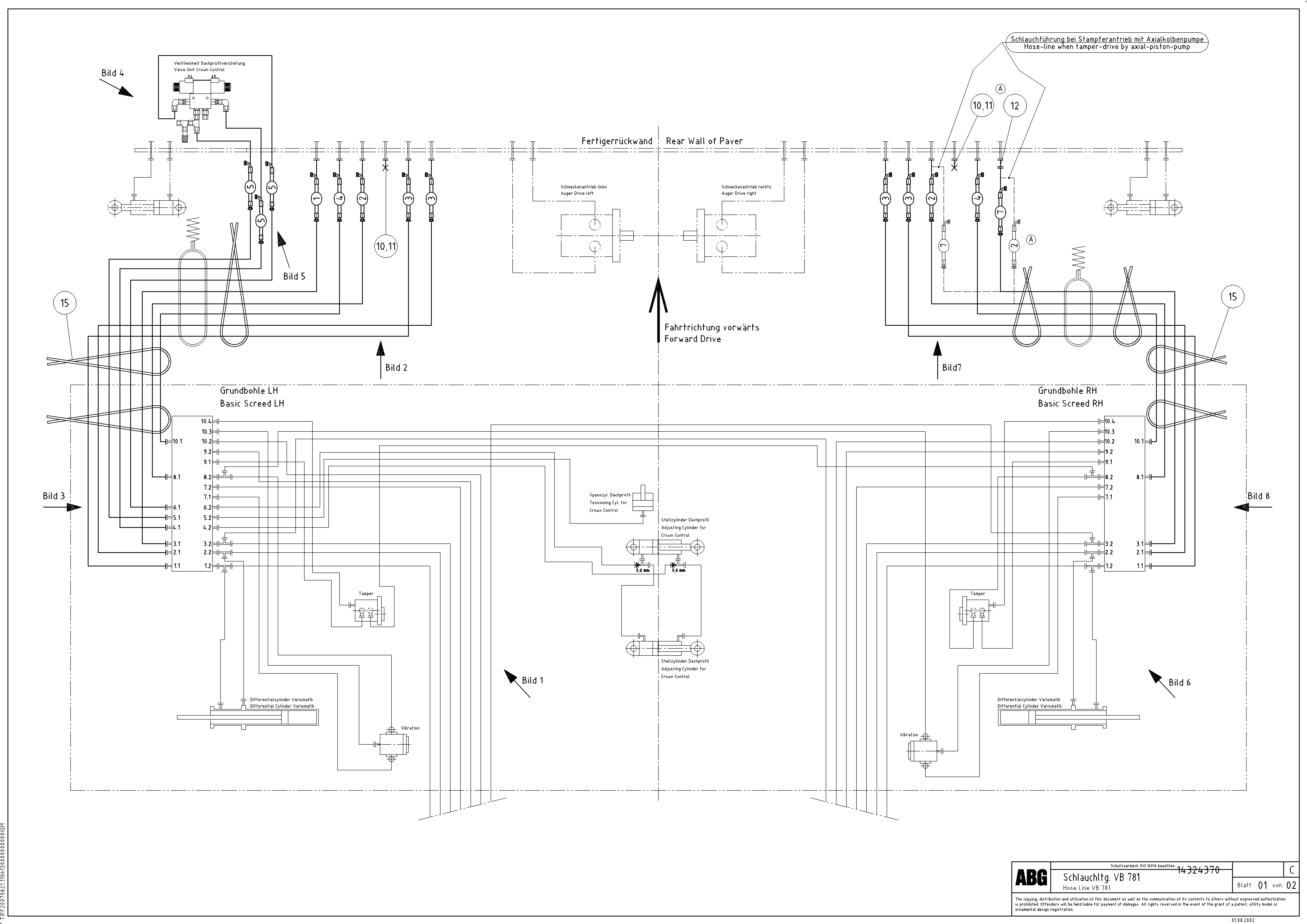 Схема запчастей Volvo ABG7820B - 45915 Hose lines from paver to connection block and solenoid valve VB 78 ETC ATT. SCREED 2,5 - 9,0 M ABG5820/6820/7820/7820B