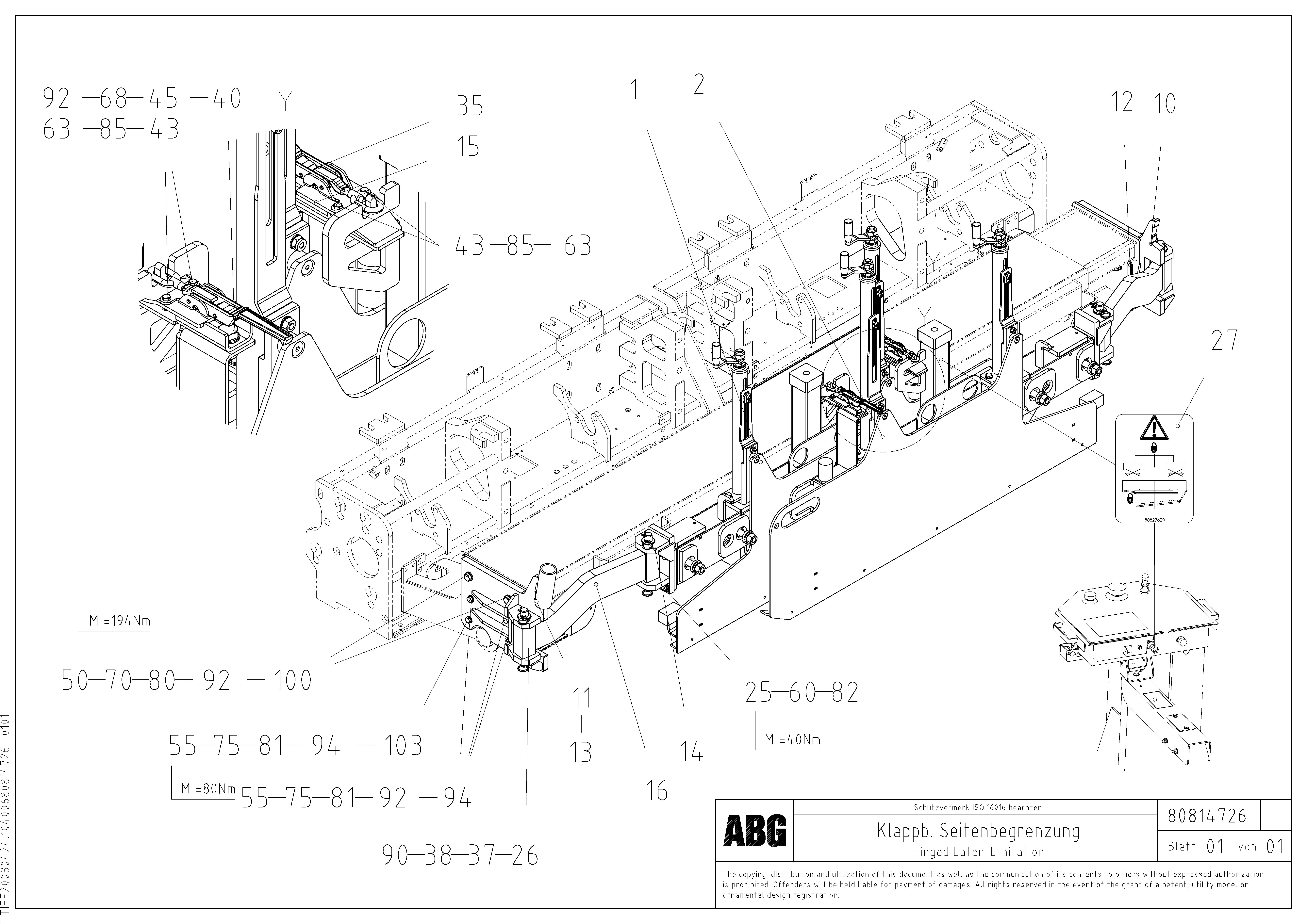 Схема запчастей Volvo ABG7820B - 80371 Hinged lateral limitation VB 88 ETC ATT. SCREED 3,0 - 10,0M ABG6820, ABG7820/ABG7820B