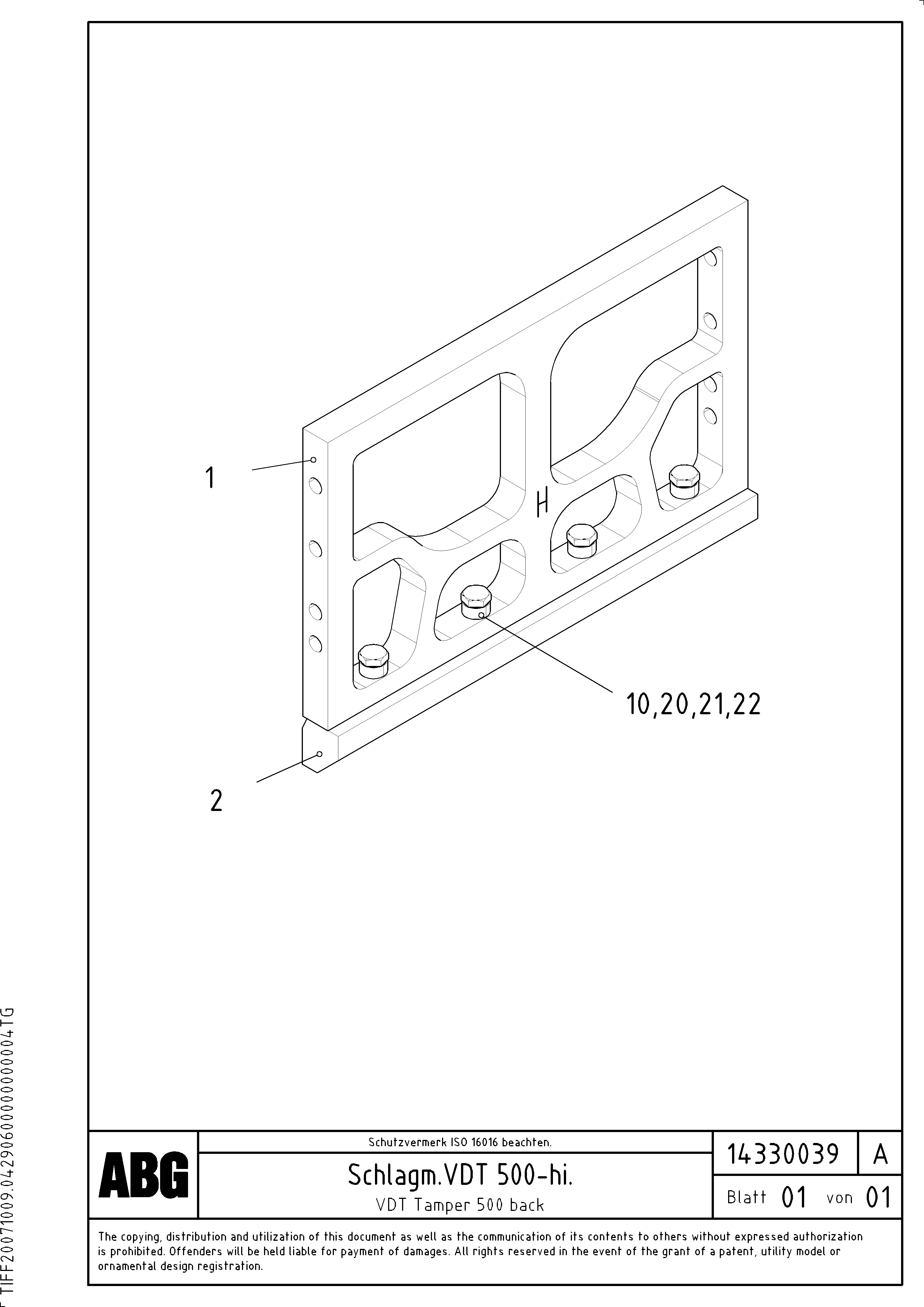 Схема запчастей Volvo ABG7820B - 81959 Tamper for extension VDT 121 ATT. SCREED 2,5 - 9,0 M ABG7820/ABG7820B