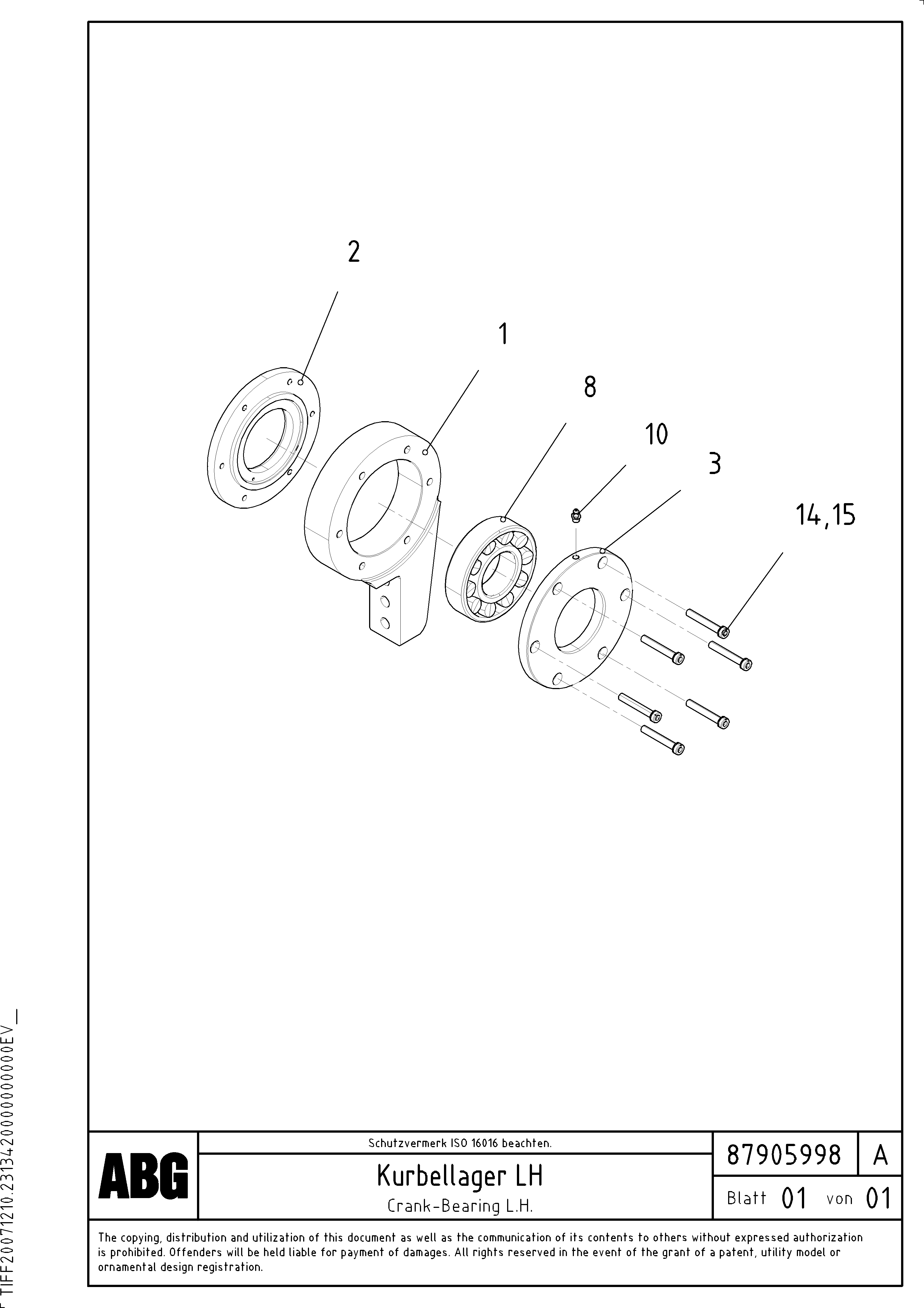 Схема запчастей Volvo ABG7820B - 82056 Crank bearing for extension VDT 121 ATT. SCREED 2,5 - 9,0 M ABG7820/ABG7820B