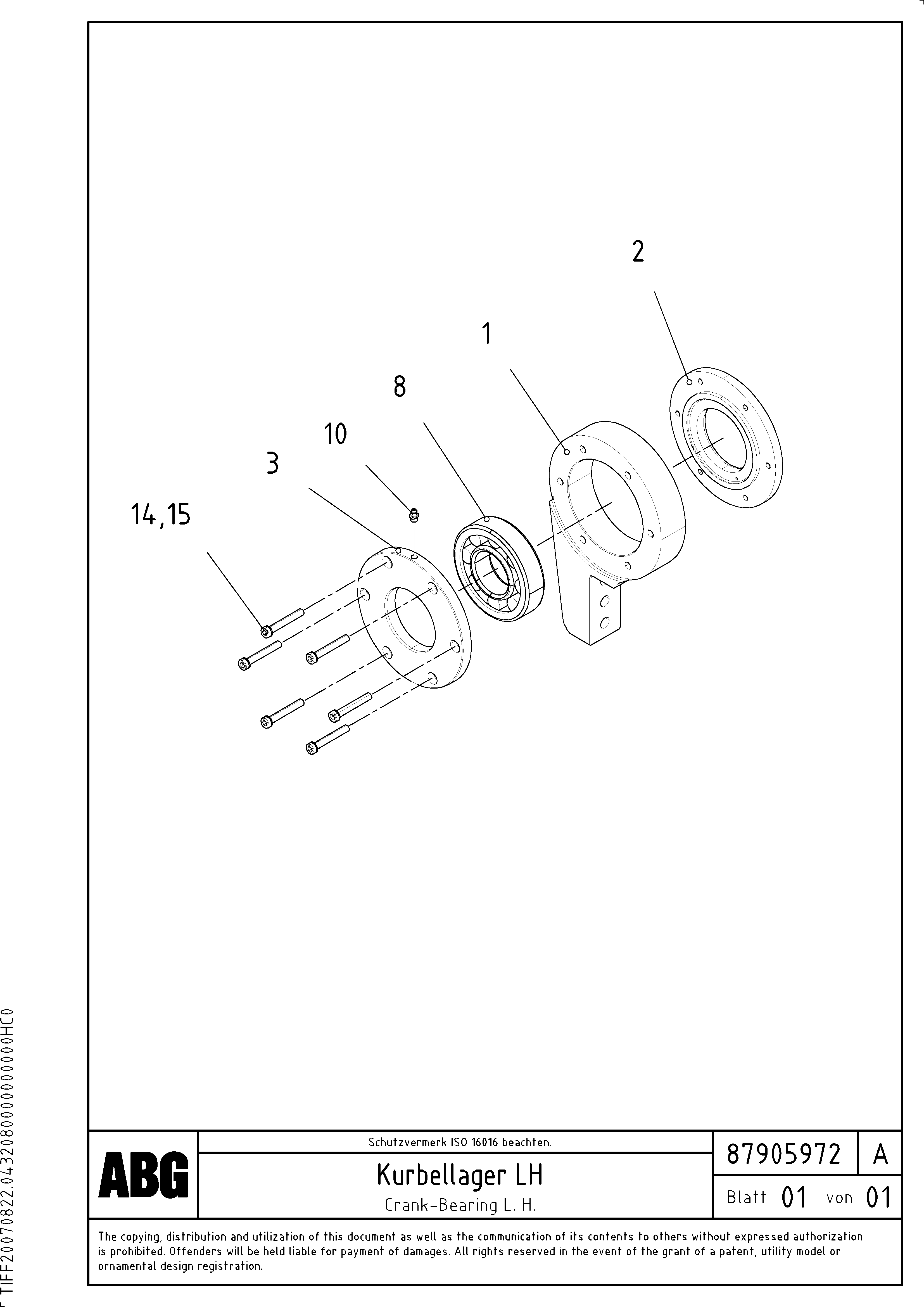 Схема запчастей Volvo ABG7820B - 82363 Crank bearing for extension VDT 121 ATT. SCREED 2,5 - 9,0 M ABG7820/ABG7820B