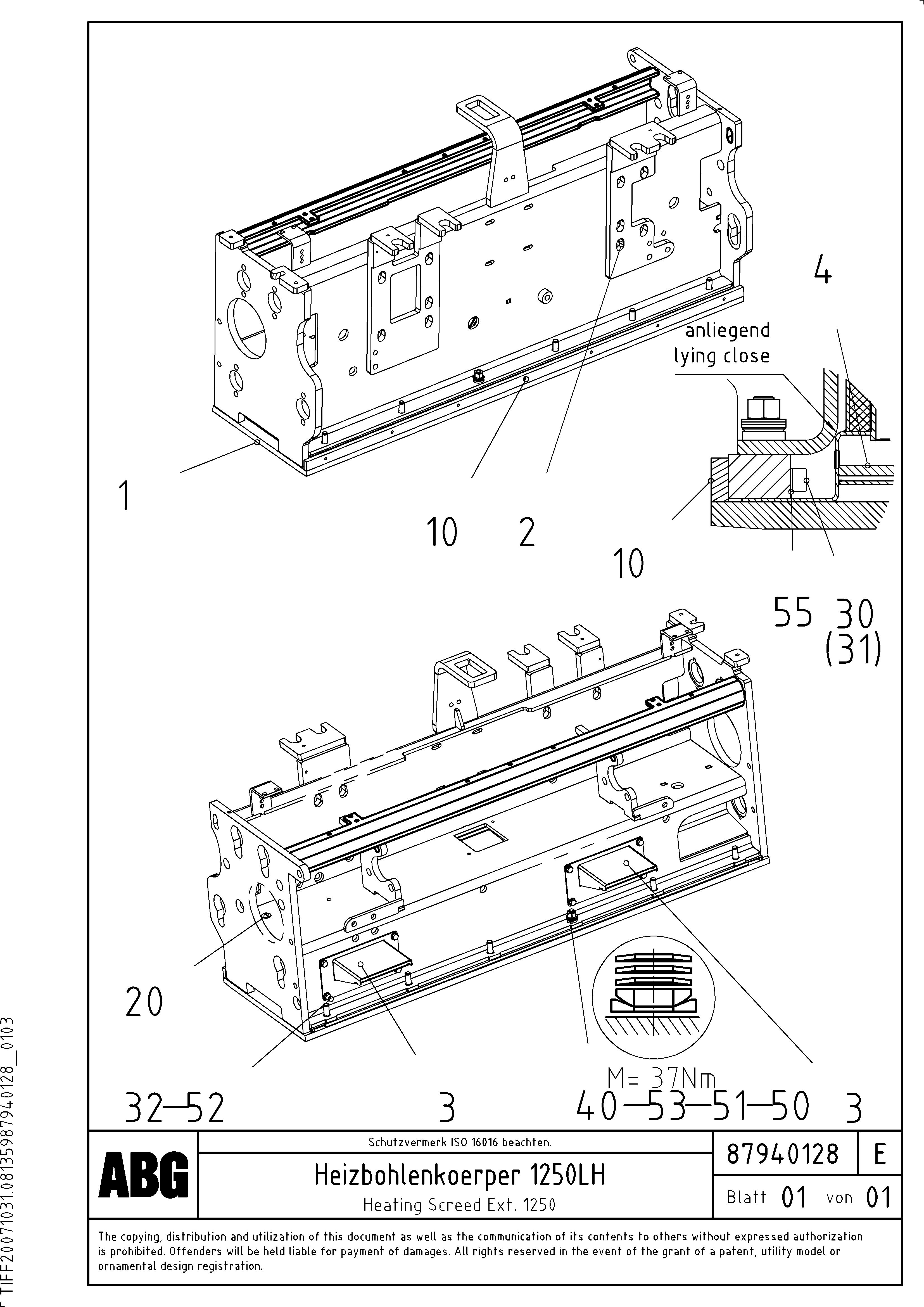 Схема запчастей Volvo ABG7820B - 72454 Heating screed for extension VB 88 GTC ATT. SCREEDS 3,0 -10,0M ABG6820, ABG7820/ABG7820B