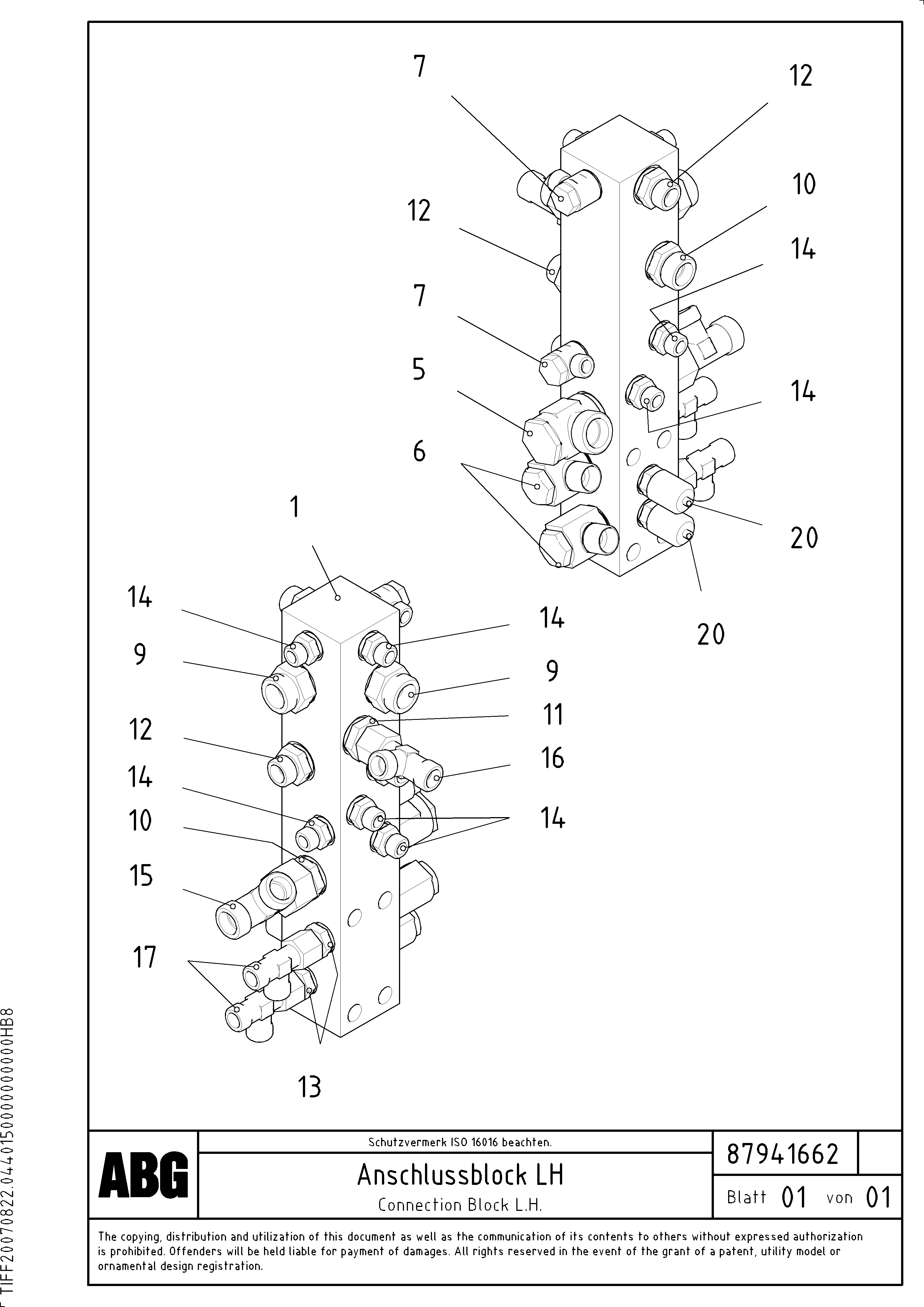 Схема запчастей Volvo ABG7820B - 76497 Connection block on basic screed VDT-V 88 ETC ATT. SCREEDS 3,0 - 9,0M ABG7820, ABG7820B