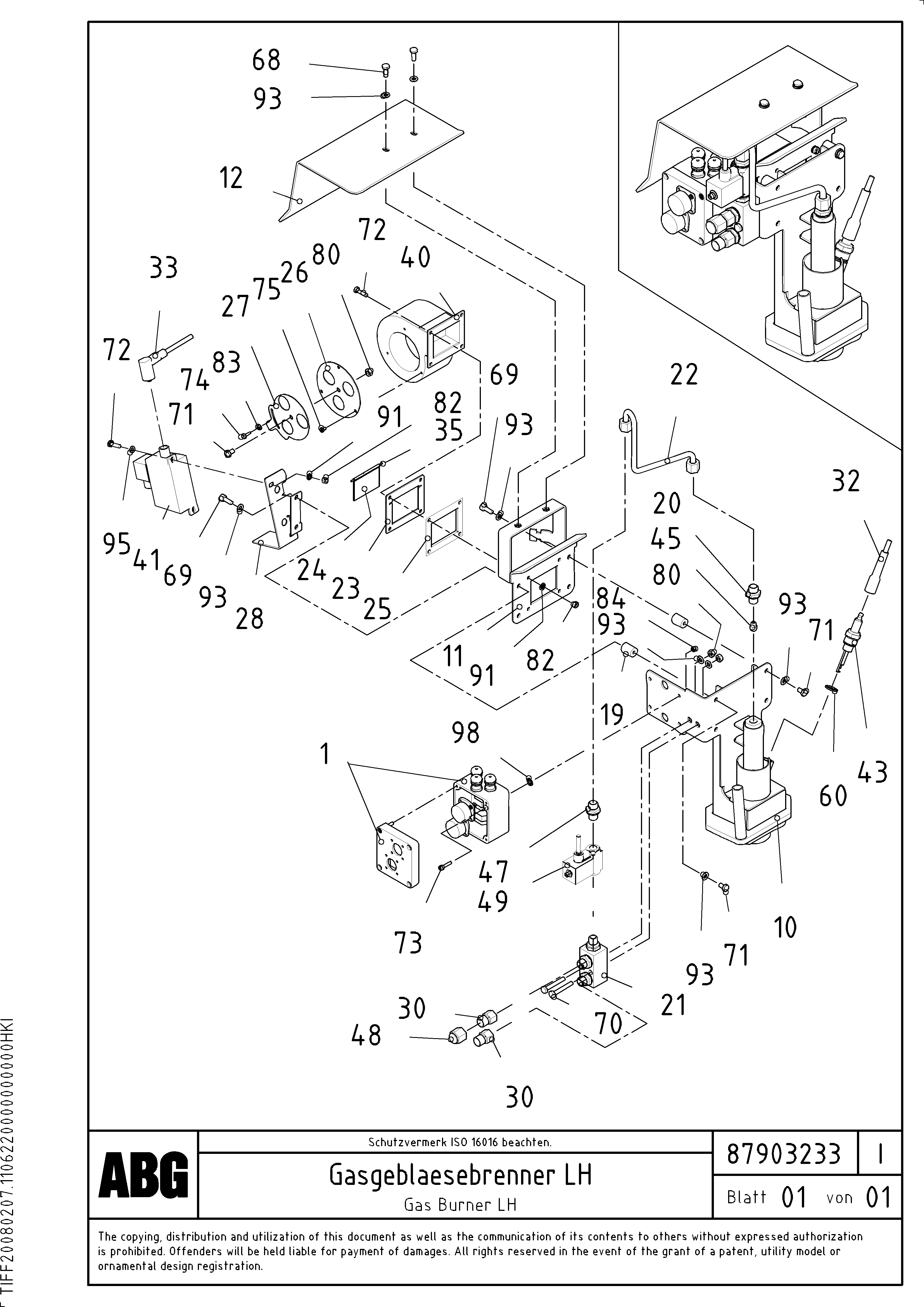 Схема запчастей Volvo ABG7820B - 73328 Gas burner for extension VB 78 GTC ATT. SCREEDS 2,5 - 9,0M ABG5820/6820/7820/7820B