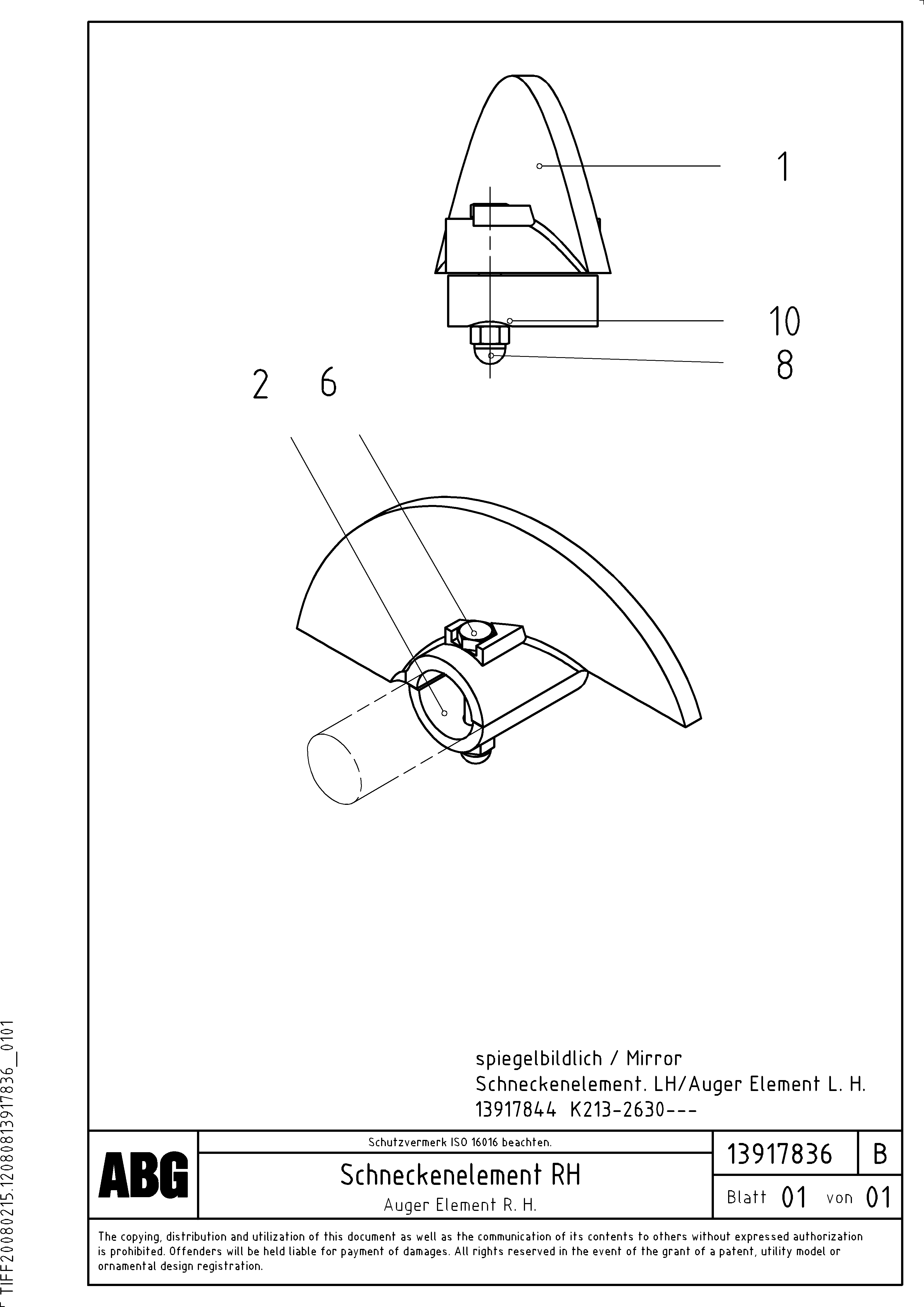 Схема запчастей Volvo ABG7820B - 67163 Auger element for auger extension VB 79 ETC ATT. SCREEDS 2,5 - 9,0M ABG7820, ABG7820B