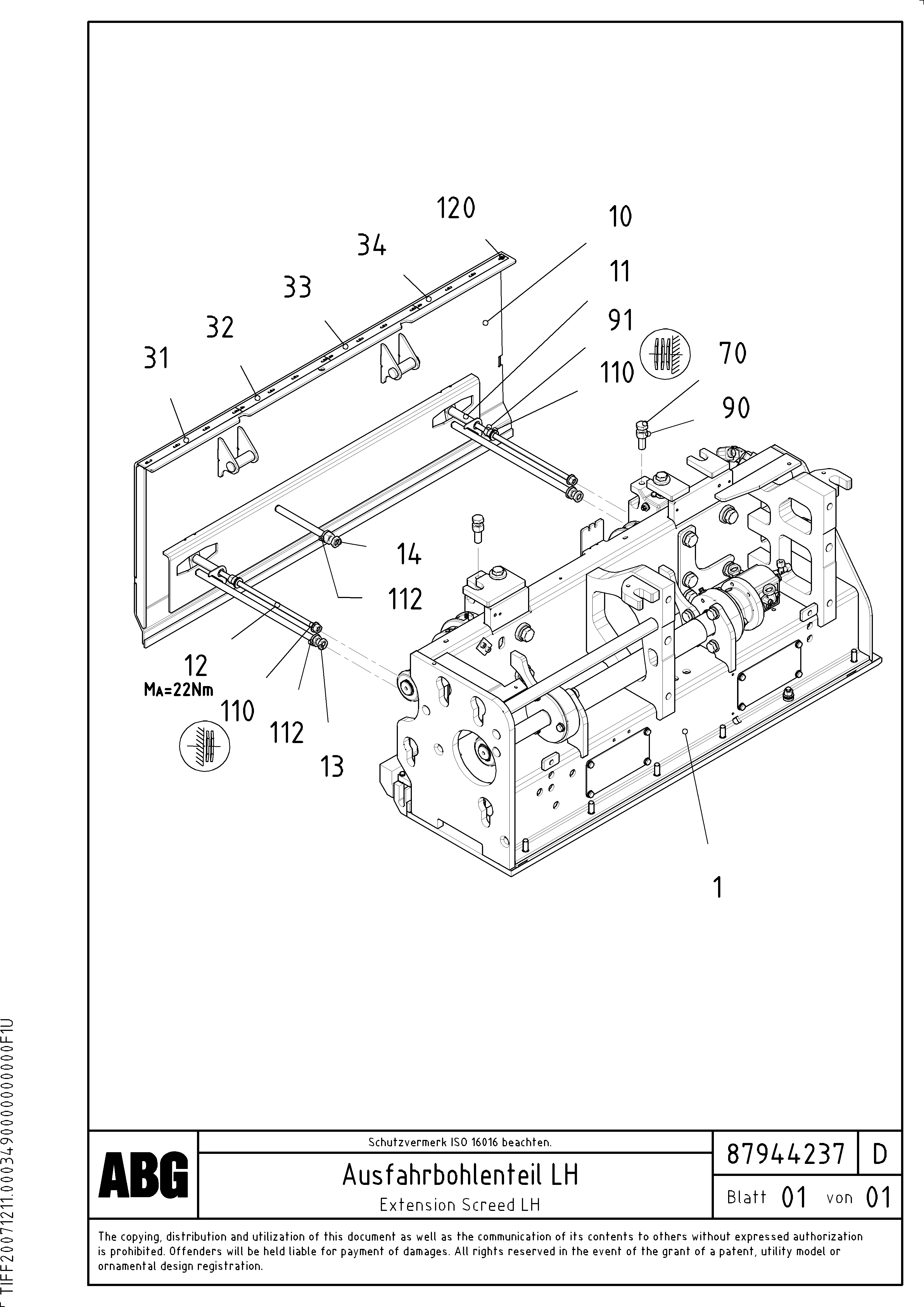 Схема запчастей Volvo ABG7820B - 73406 Extension screed VDT-V 78 ETC ATT. SCREED 2,5 - 9,0 M ABG6820, ABG7820/ABG7820B