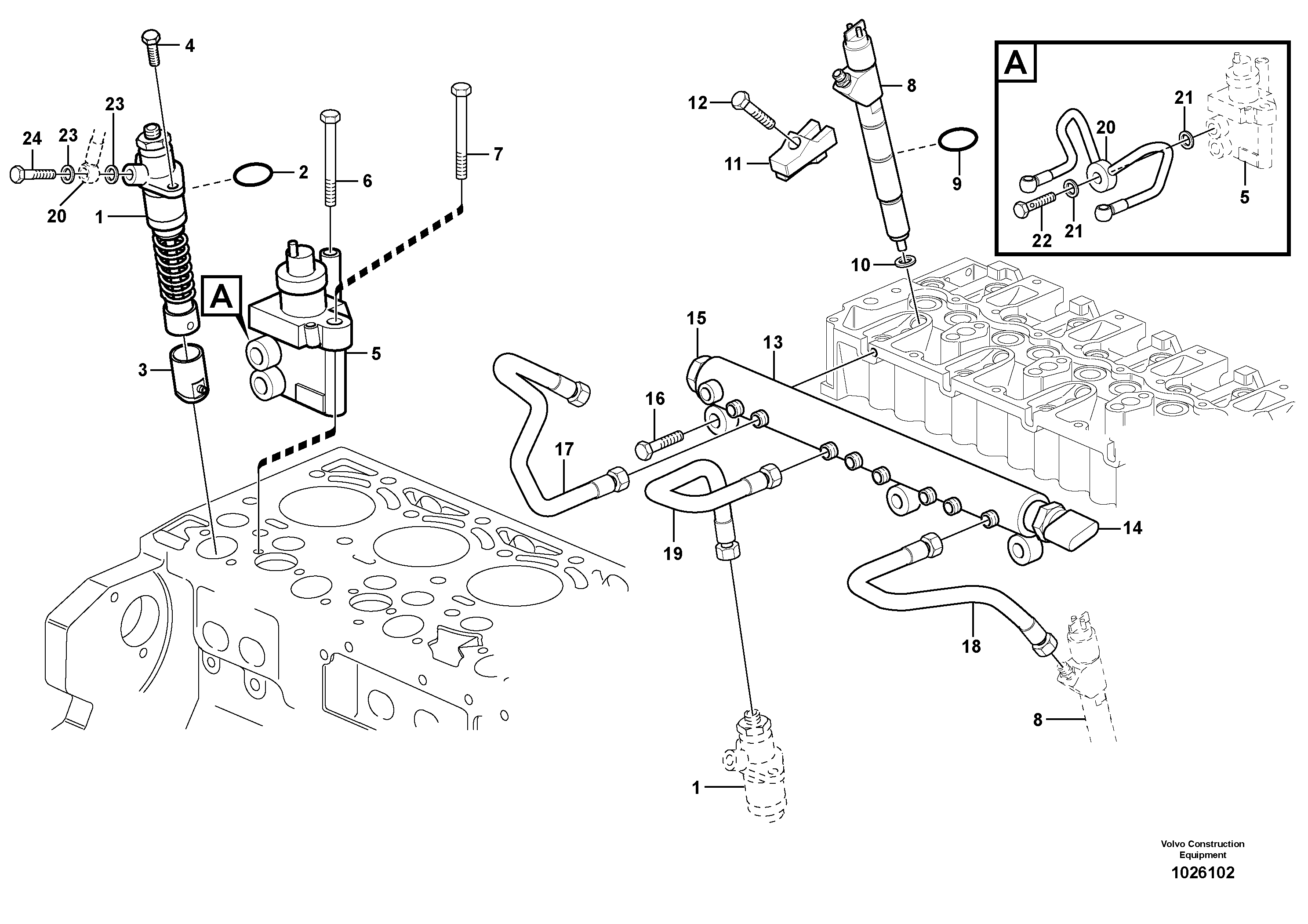 Схема запчастей Volvo ABG8820B - 17478 Fuel lines, injectors ABG8820/ABG8820B ABG8820 S/N 21098-23354 ABG8820B S/N 23355-