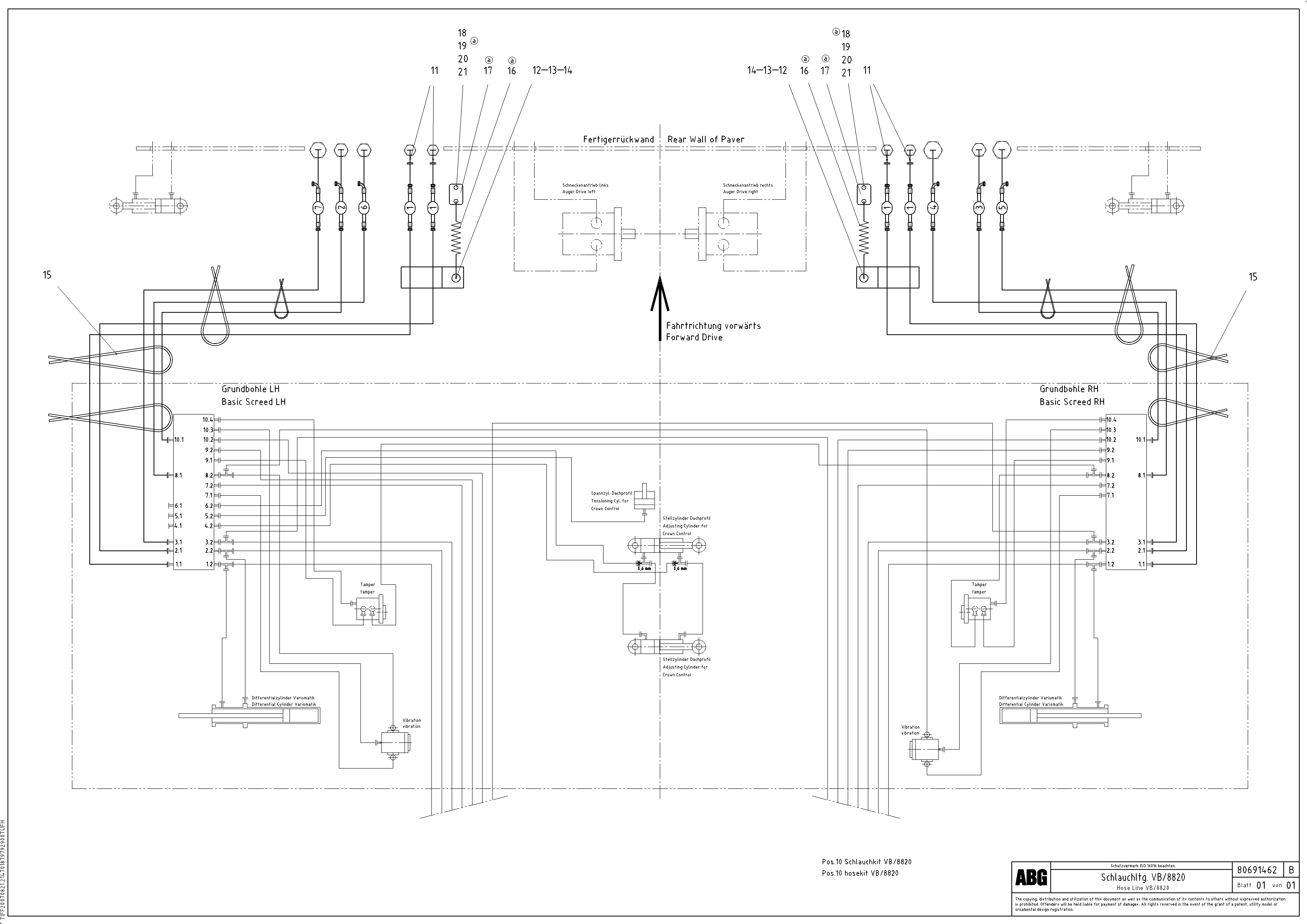 Схема запчастей Volvo ABG8820B - 79768 Hose lines from paver to connection block VB 78 ETC ATT. SCREED 2,5 - 9,0 M ABG8820/ABG8820B