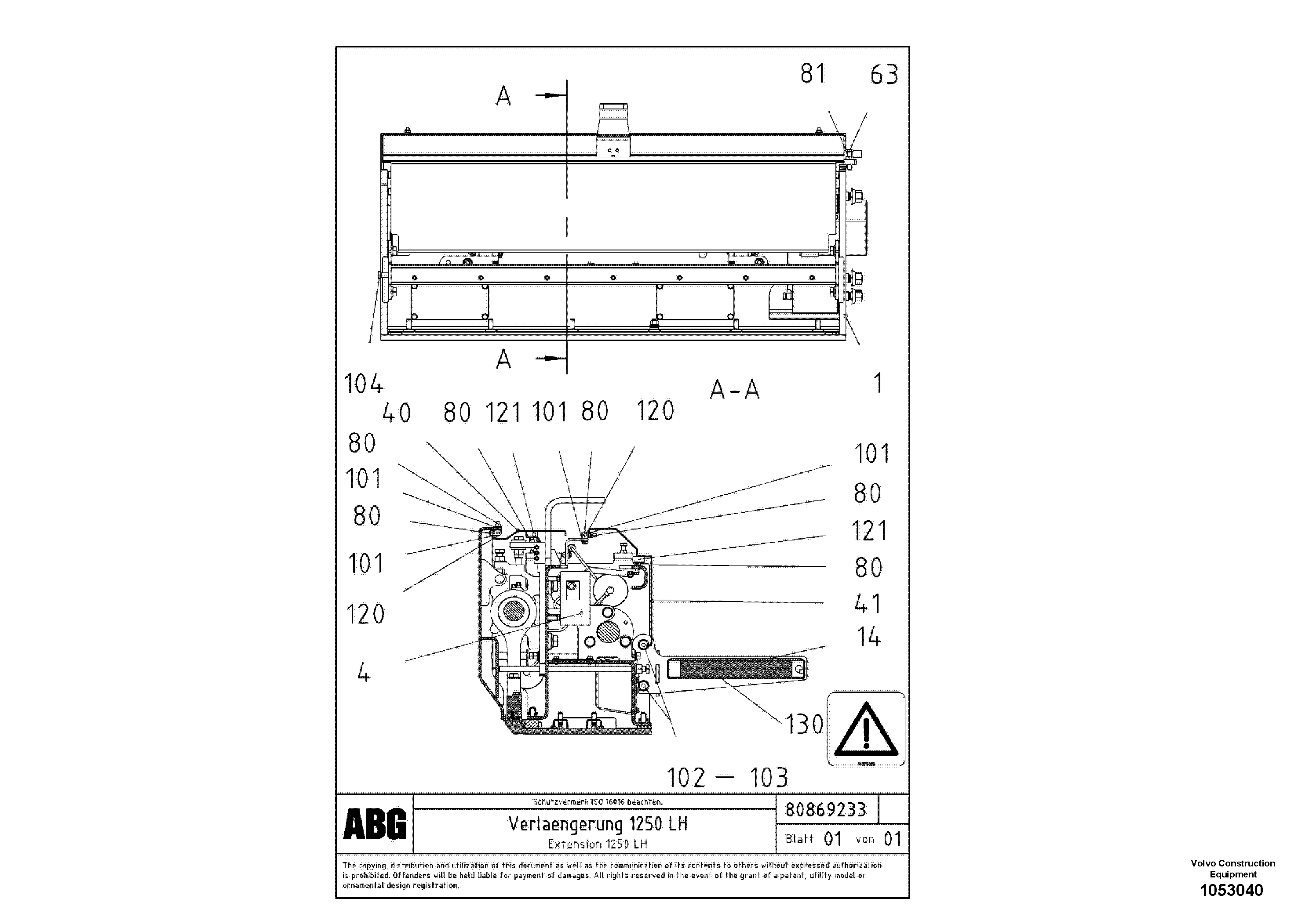 Схема запчастей Volvo ABG8820B - 81245 Extension VB 78 ETC ATT. SCREED 2,5 - 9,0 M ABG8820/ABG8820B