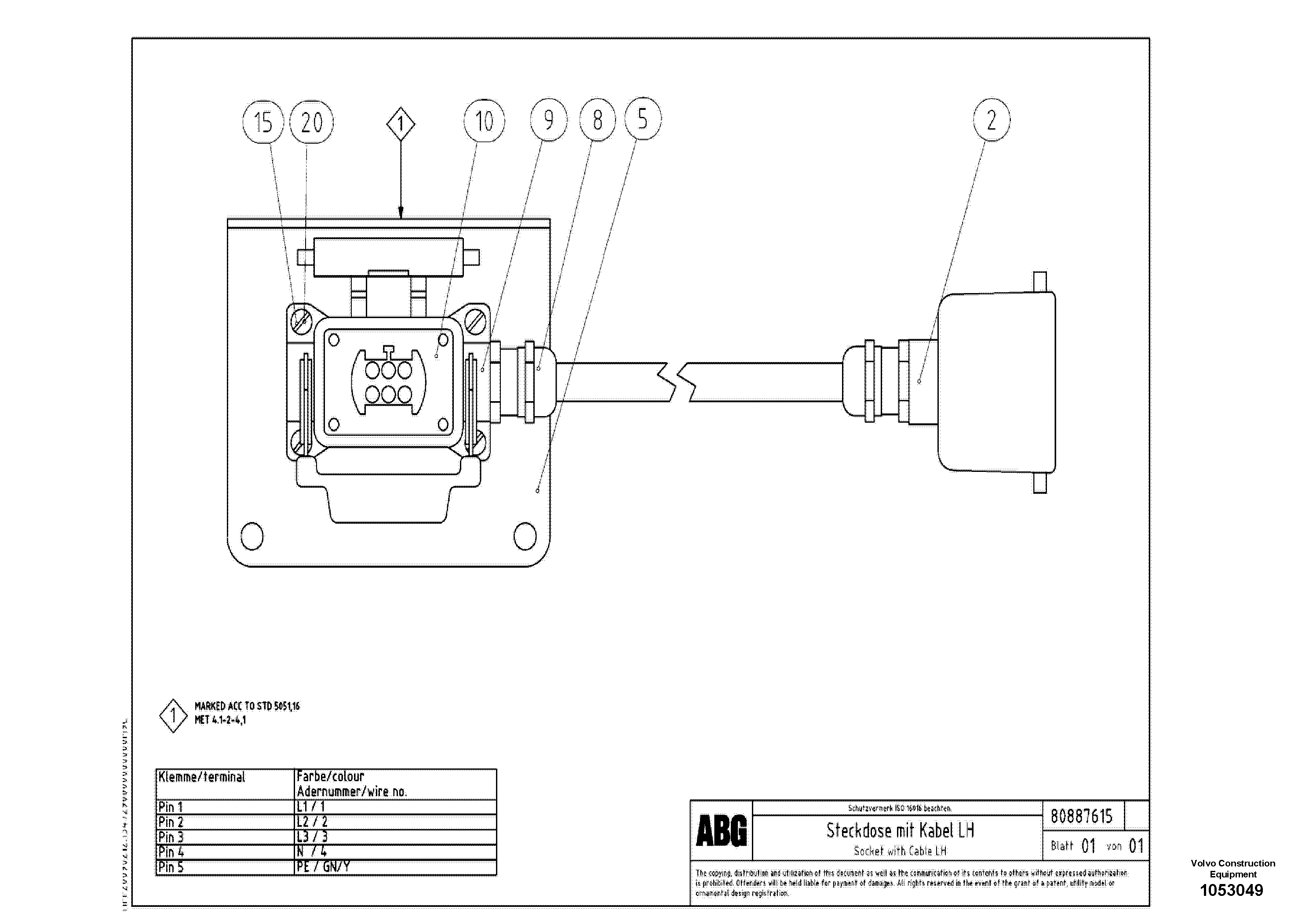 Схема запчастей Volvo ABG8820B - 78341 Socket with Cable for extandable screed VB 78 ETC ATT. SCREED 2,5 - 9,0 M ABG8820/ABG8820B