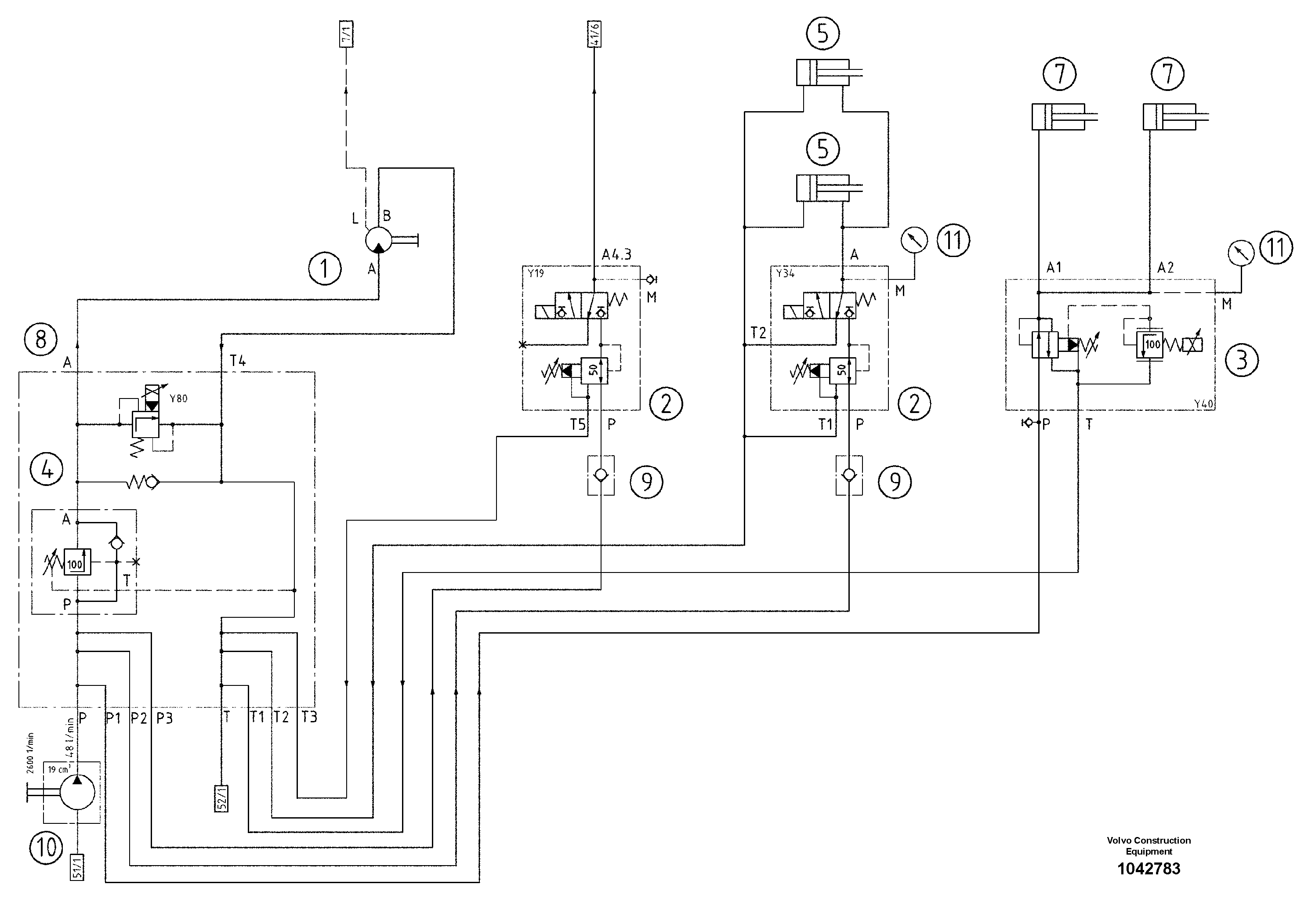 Схема запчастей Volvo ABG8820B - 47725 Hydraulic diagram ABG8820/ABG8820B ABG8820 S/N 21098-23354 ABG8820B S/N 23355-