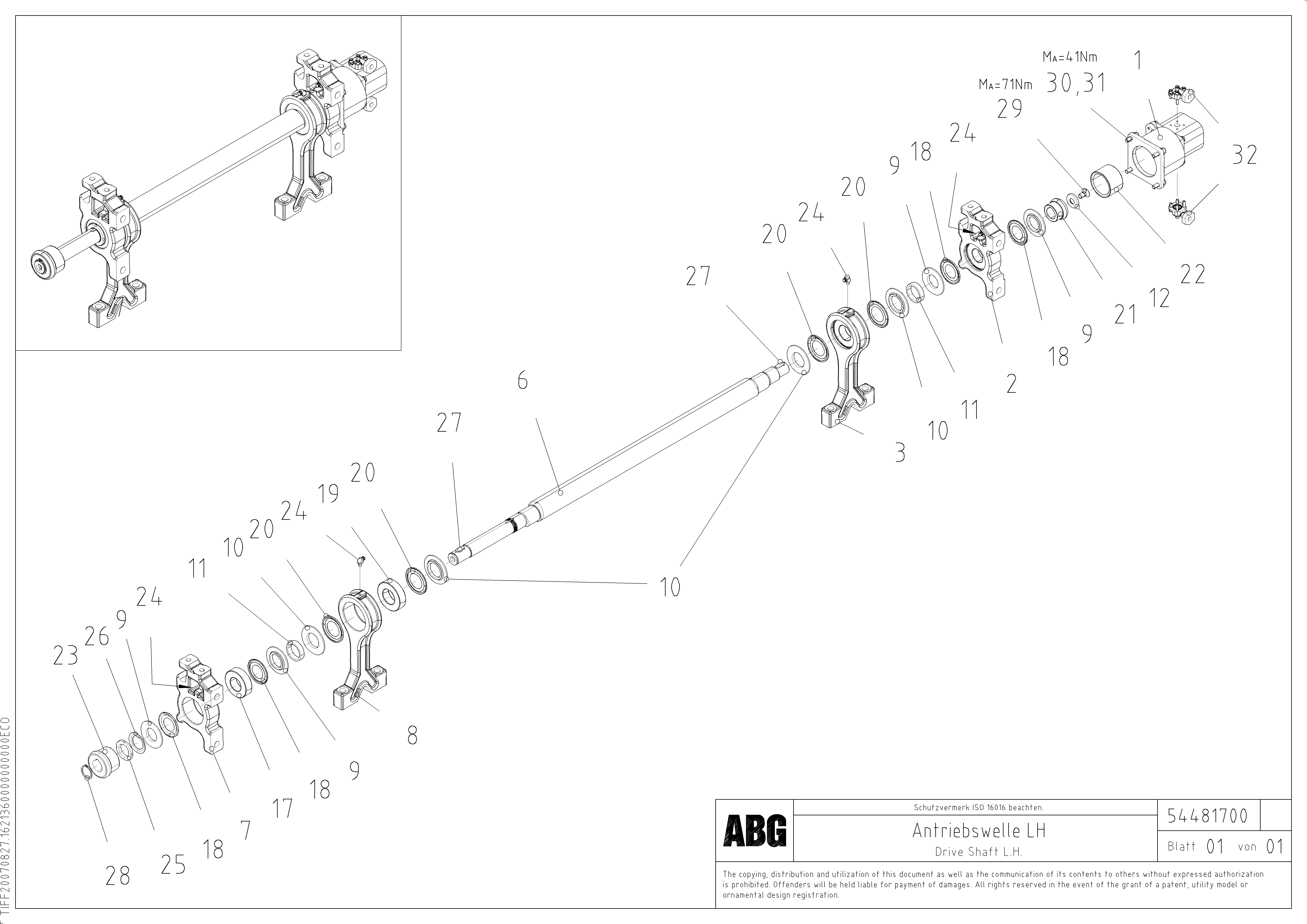 Схема запчастей Volvo ABG8820B - 80563 Tamper drive shaft for extendable screed VB 88 ETC ATT. SCREED 3,0 - 10,0M ABG8820, ABG8820B