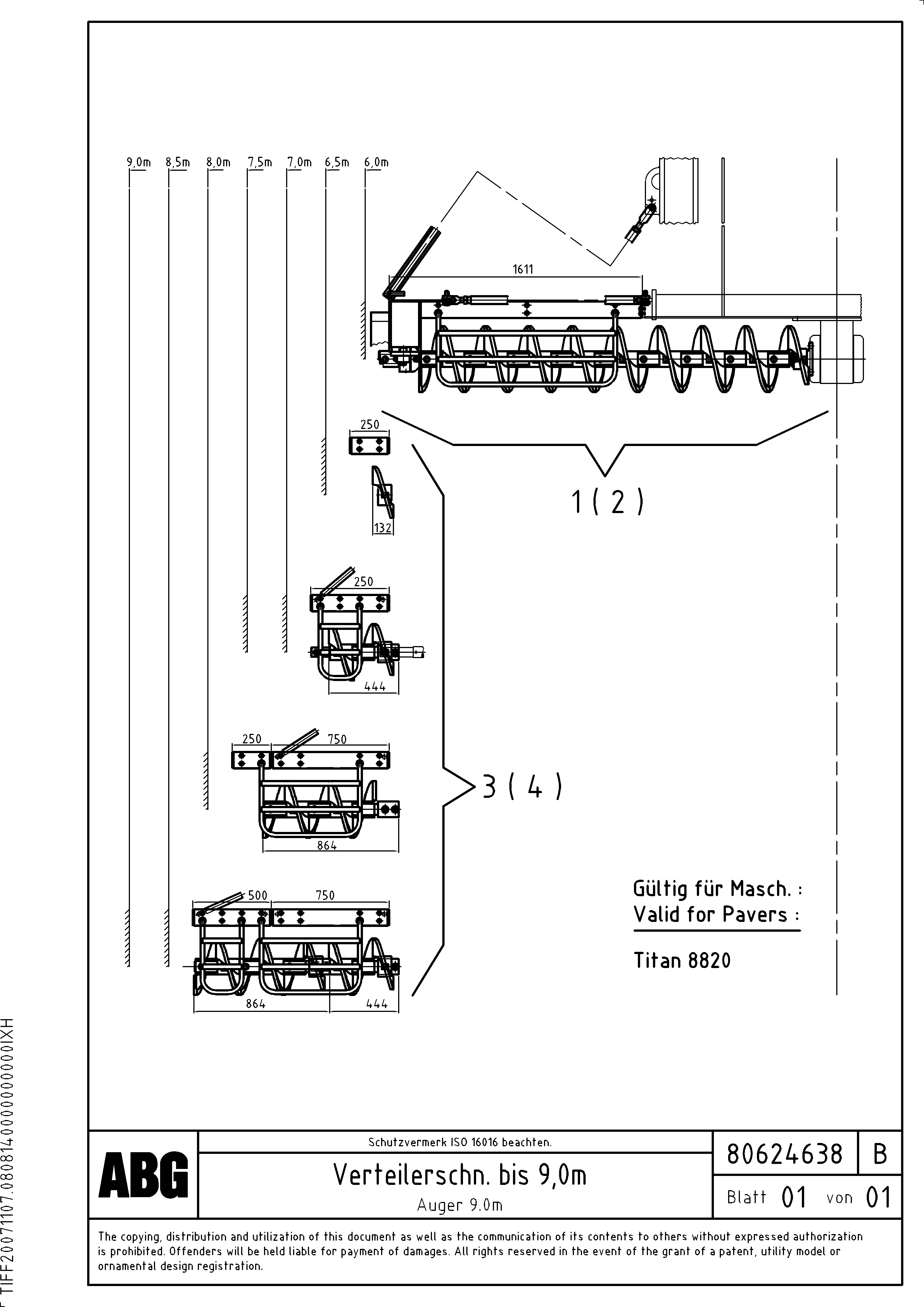 Схема запчастей Volvo ABG8820B - 91015 Auger extension VDT 121 ATT. SCREEDS 2,5 -13,0M ABG8820/ABG8820B