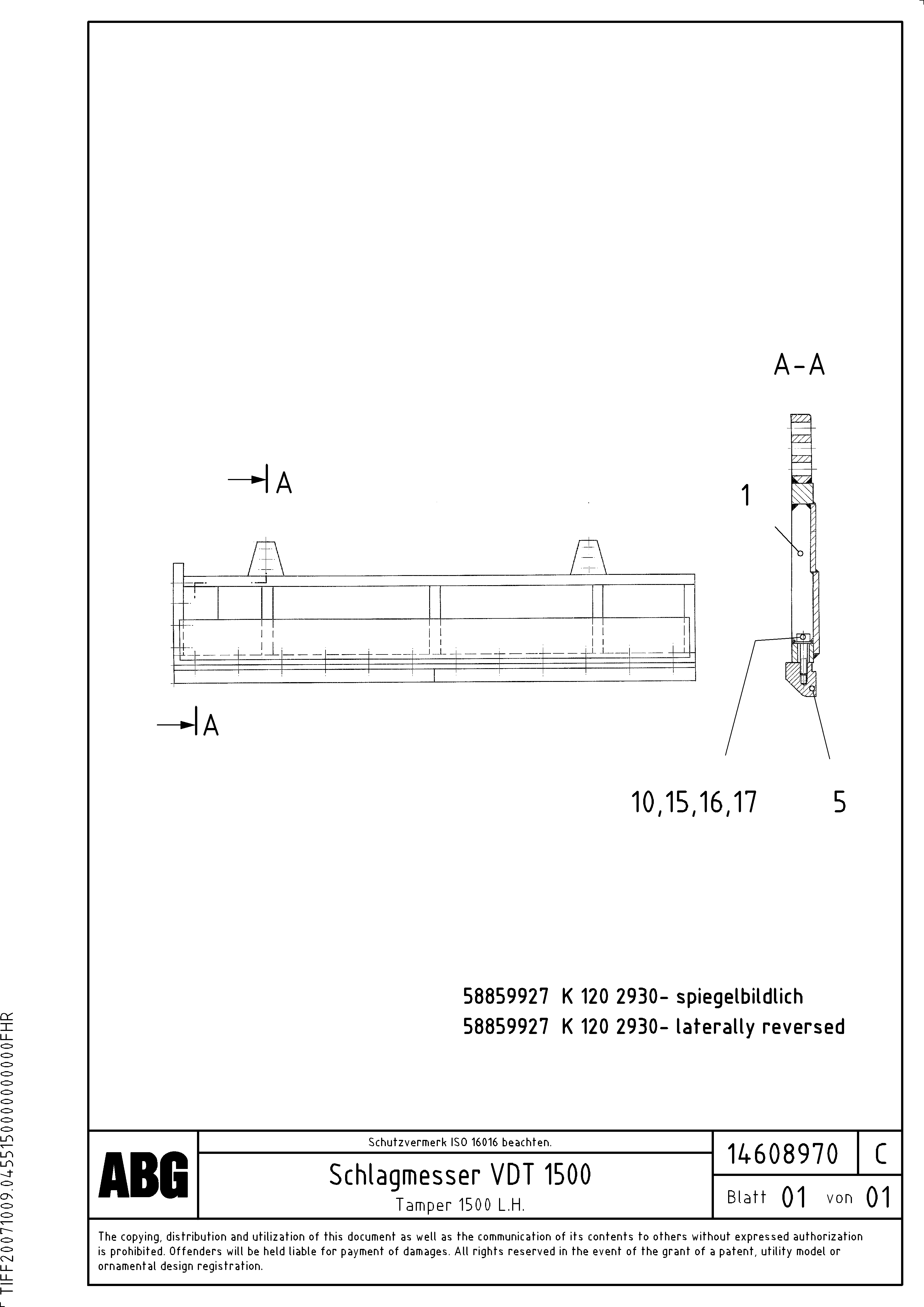 Схема запчастей Volvo ABG8820B - 88375 Tamper for extension VDT 121 ATT. SCREEDS 2,5 -13,0M ABG8820/ABG8820B