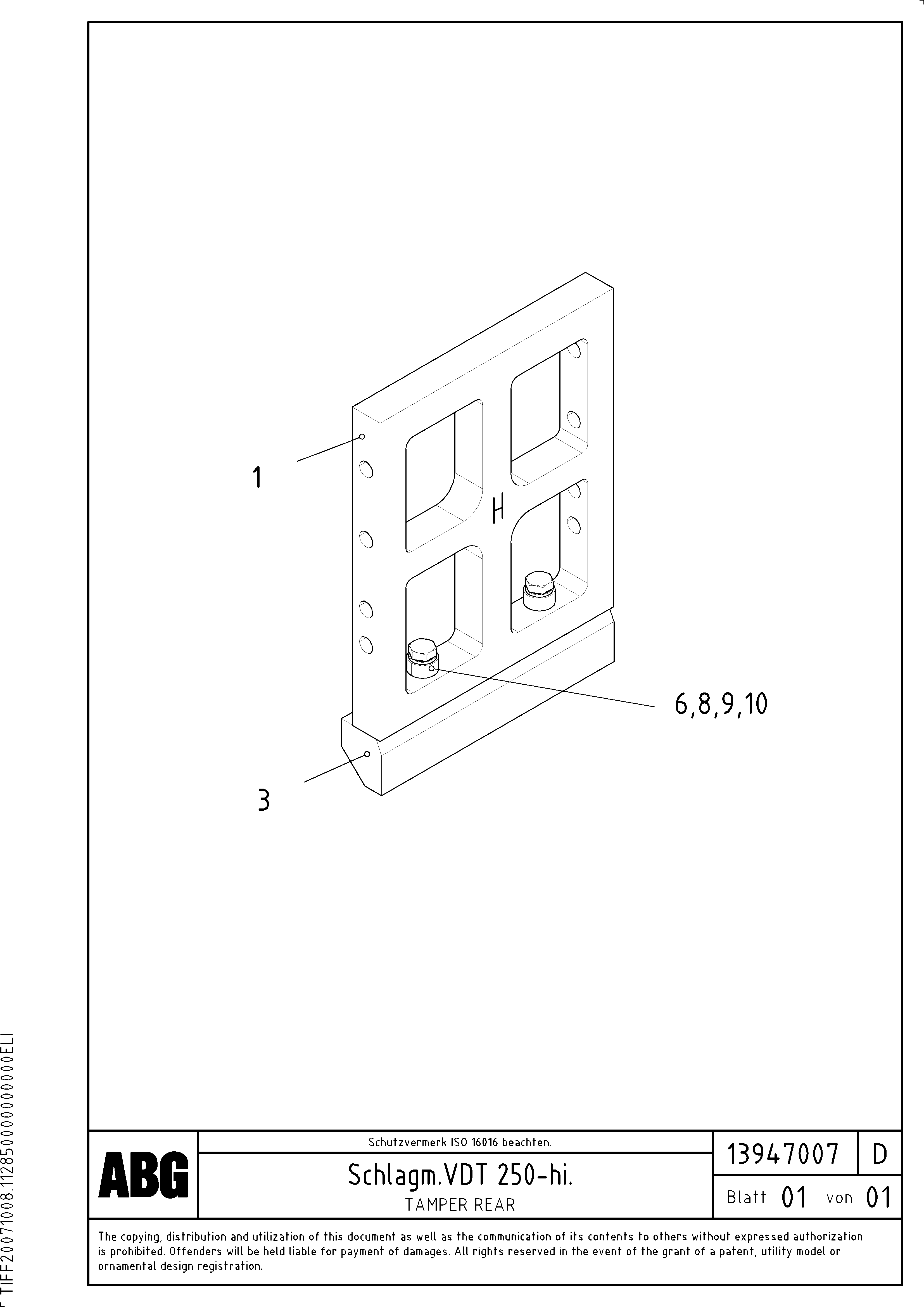 Схема запчастей Volvo ABG8820B - 91060 Tamper for extension adjustable VDT 121 ATT. SCREEDS 2,5 -13,0M ABG8820/ABG8820B