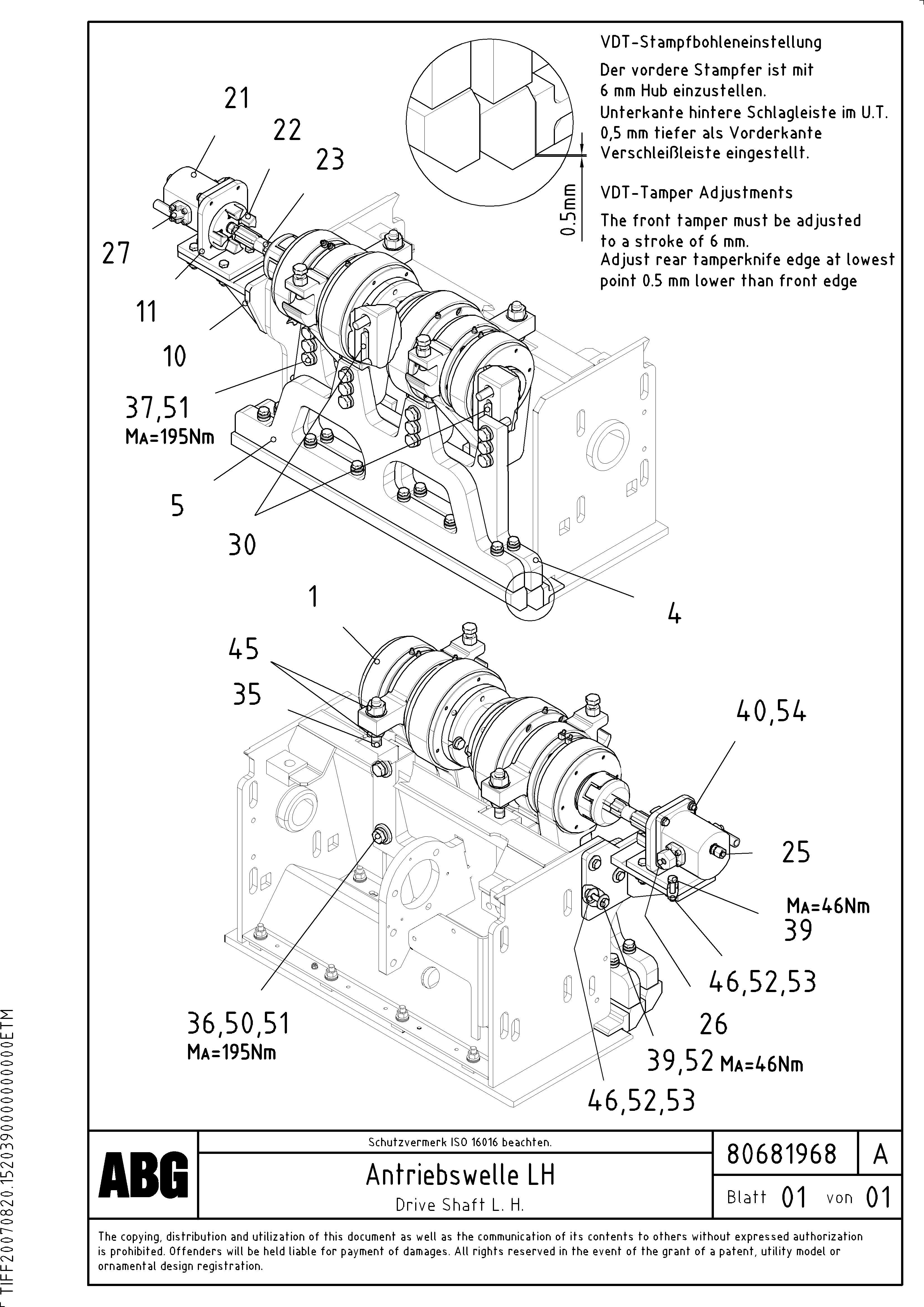 Схема запчастей Volvo ABG8820B - 69823 Tamper drive shaft for extension VDT 121 VARIO ATT.SCREED 9,0 - 12,0M ABG8820/ABG8820B