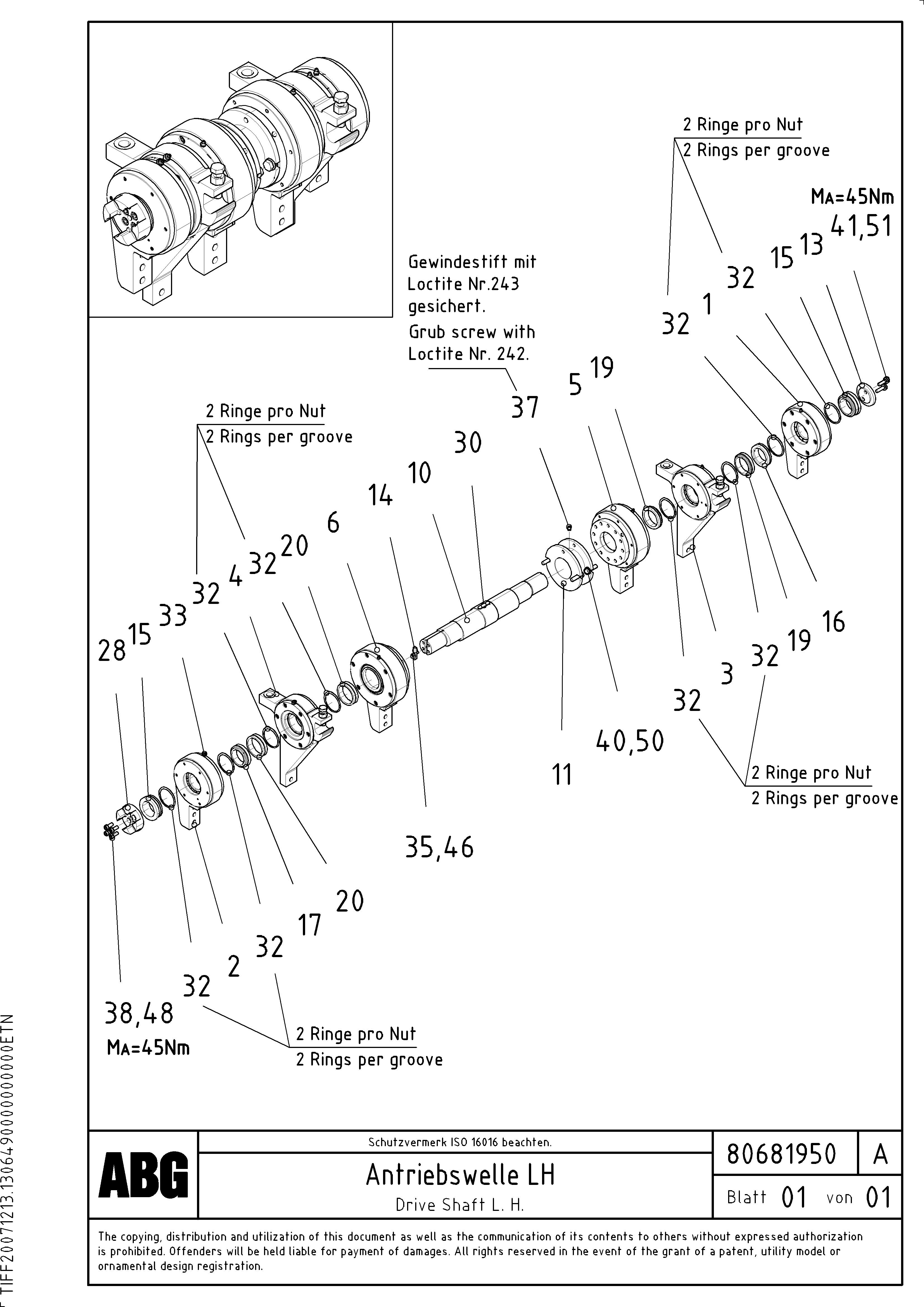Схема запчастей Volvo ABG8820B - 99920 Tamper drive shaft for extension VDT 121 VARIO ATT.SCREED 9,0 - 12,0M ABG8820/ABG8820B