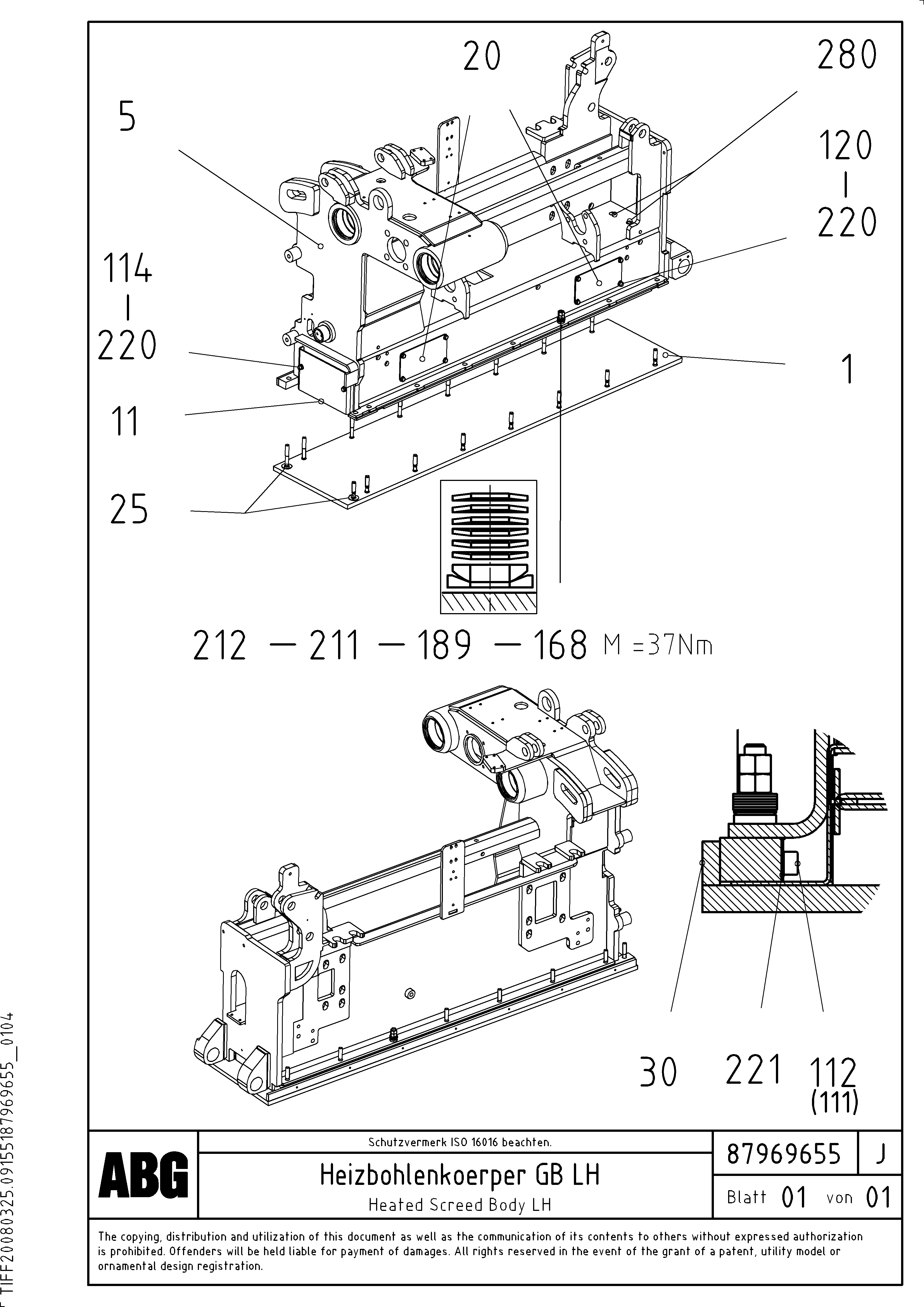 Схема запчастей Volvo ABG8820B - 80284 Heated body for basic screed VDT-V 88 GTC ATT. SCREEDS 3,0 - 9,0M ABG8820/ABG8820B