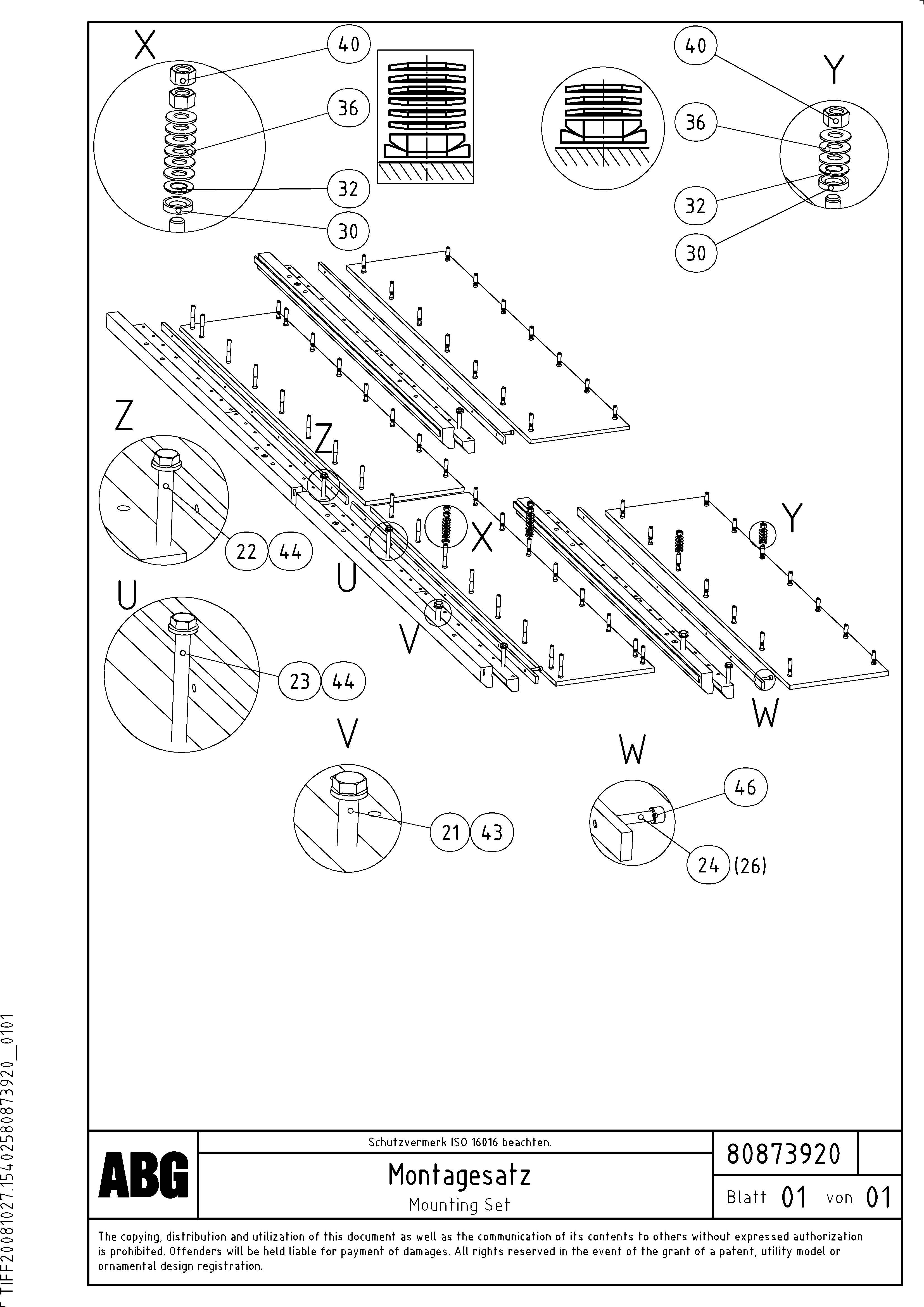Схема запчастей Volvo ABG8820B - 79714 Mounting Set VDT-V 88 GTC ATT. SCREEDS 3,0 - 9,0M ABG8820/ABG8820B