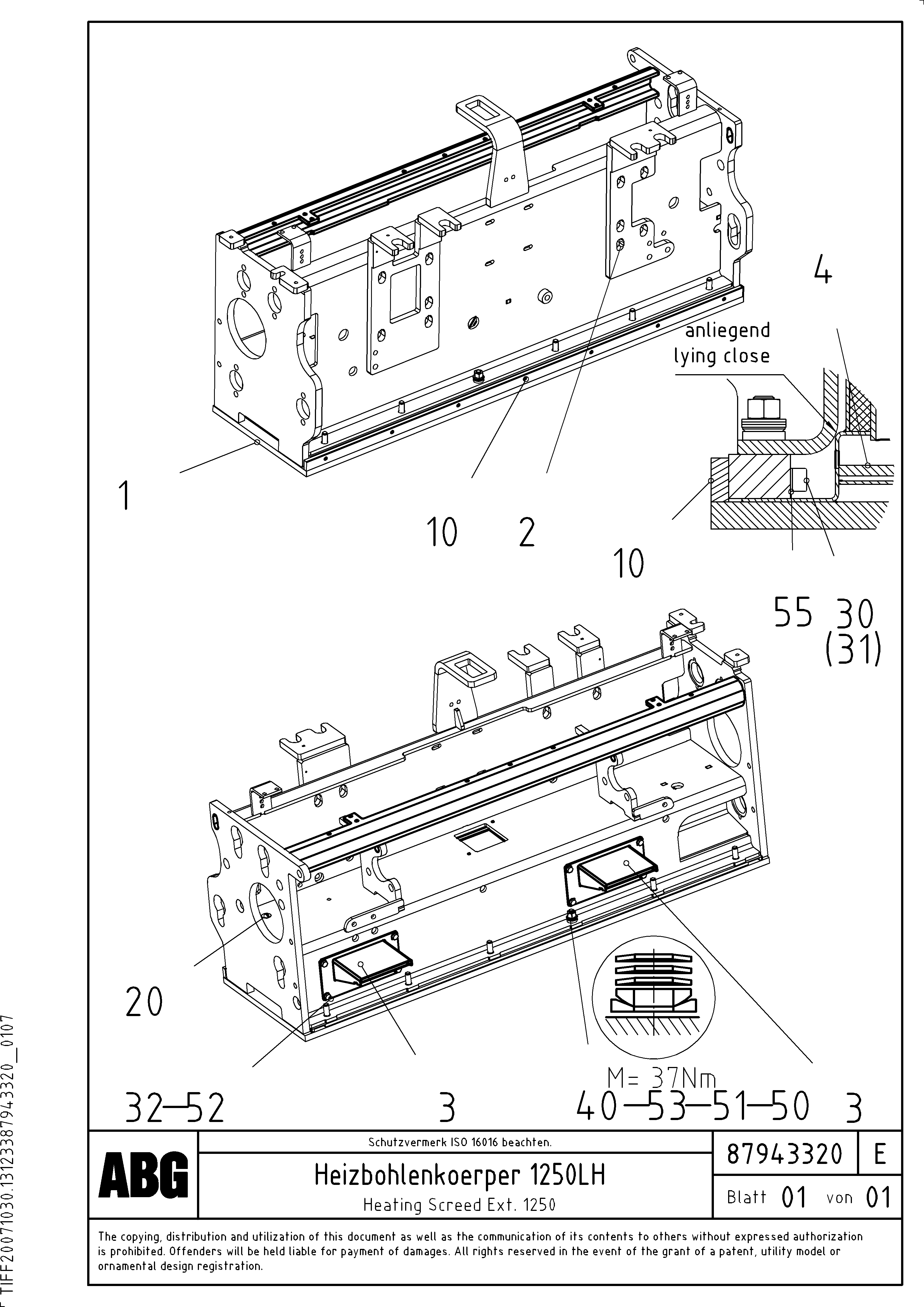 Схема запчастей Volvo ABG8820B - 72985 Heating screed for extension VDT-V 88 GTC ATT. SCREEDS 3,0 - 9,0M ABG8820/ABG8820B