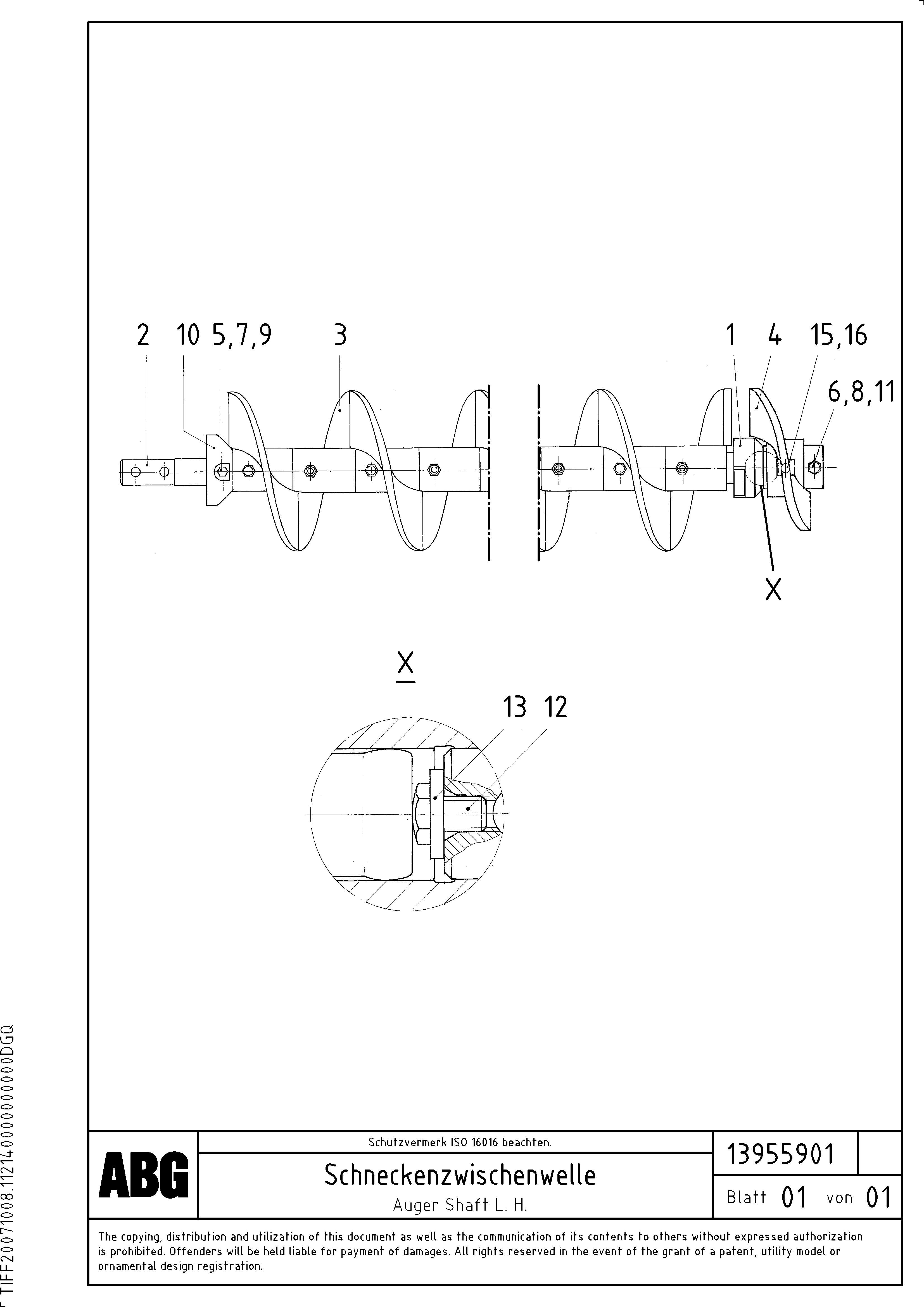 Схема запчастей Volvo ABG8820B - 80155 Auger shaft for auger extension VDT-V 88 GTC ATT. SCREEDS 3,0 - 9,0M ABG8820/ABG8820B