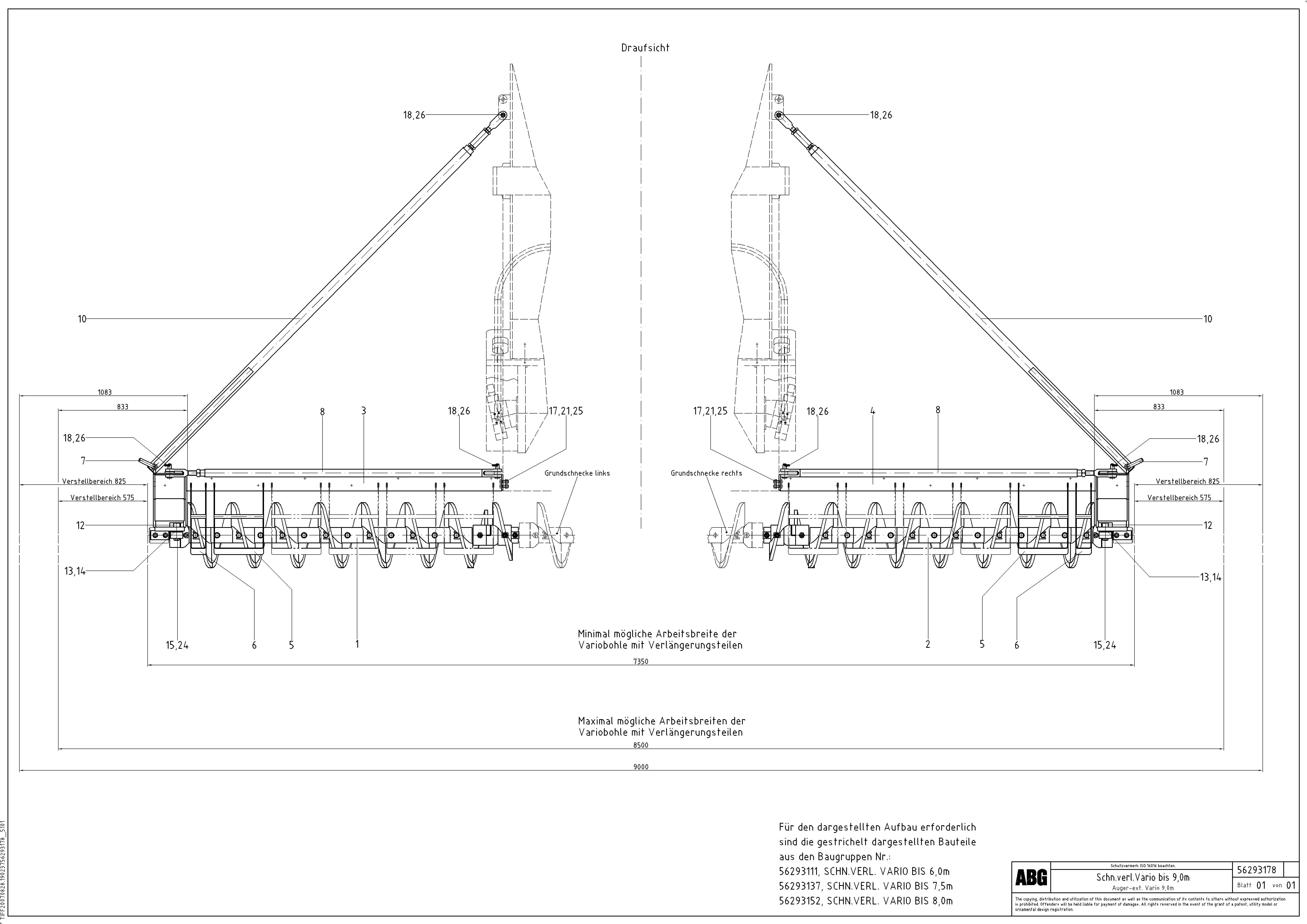 Схема запчастей Volvo ABG8820B - 79944 Auger extensions, Variomatic VDT-V 88 ETC ATT. SCREEDS 3,0 - 9,0M ABG8820, ABG8820B