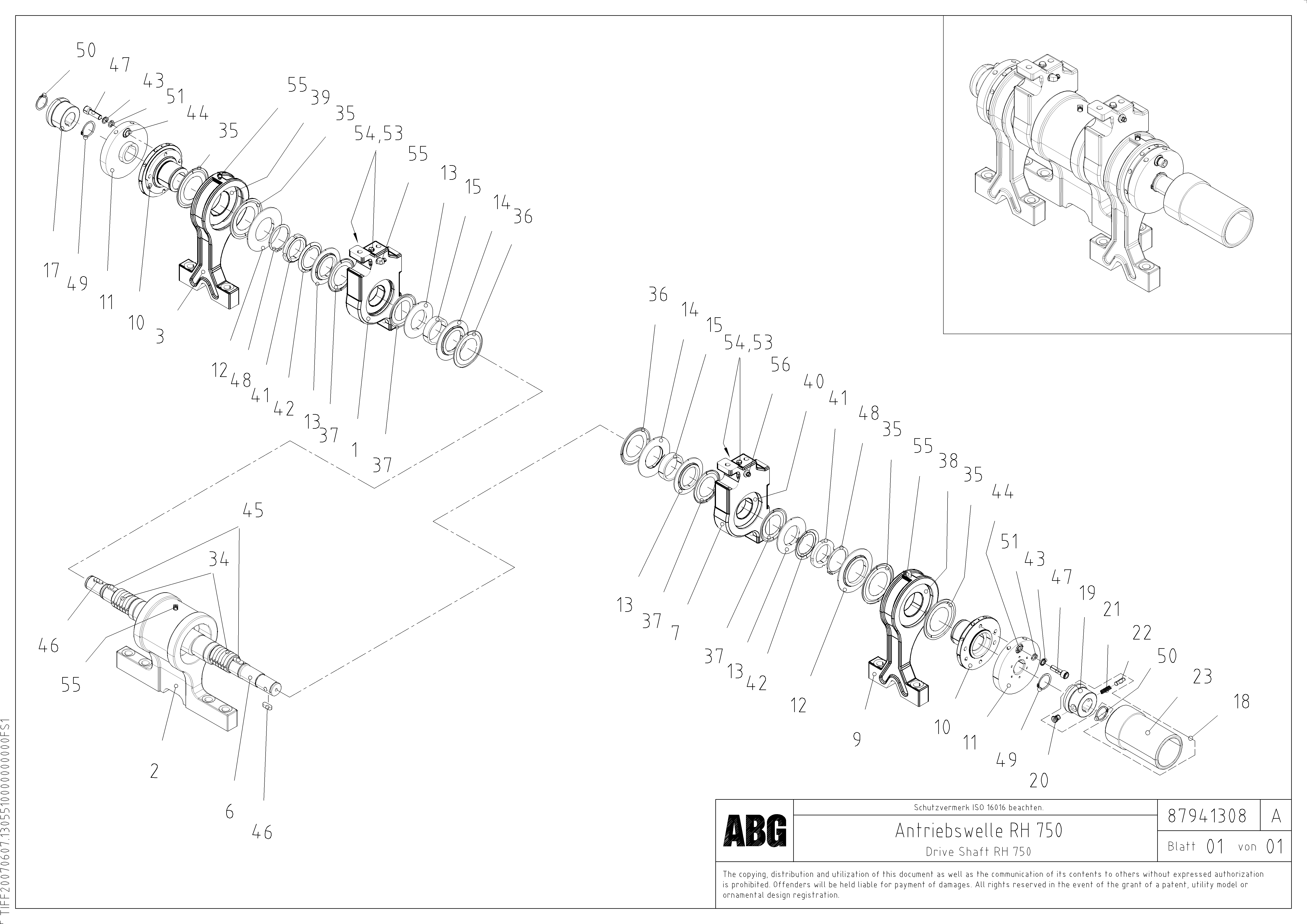 Схема запчастей Volvo ABG8820B - 78140 Tamper drive shaft for extension VDT-V 88 ETC ATT. SCREEDS 3,0 - 9,0M ABG8820, ABG8820B