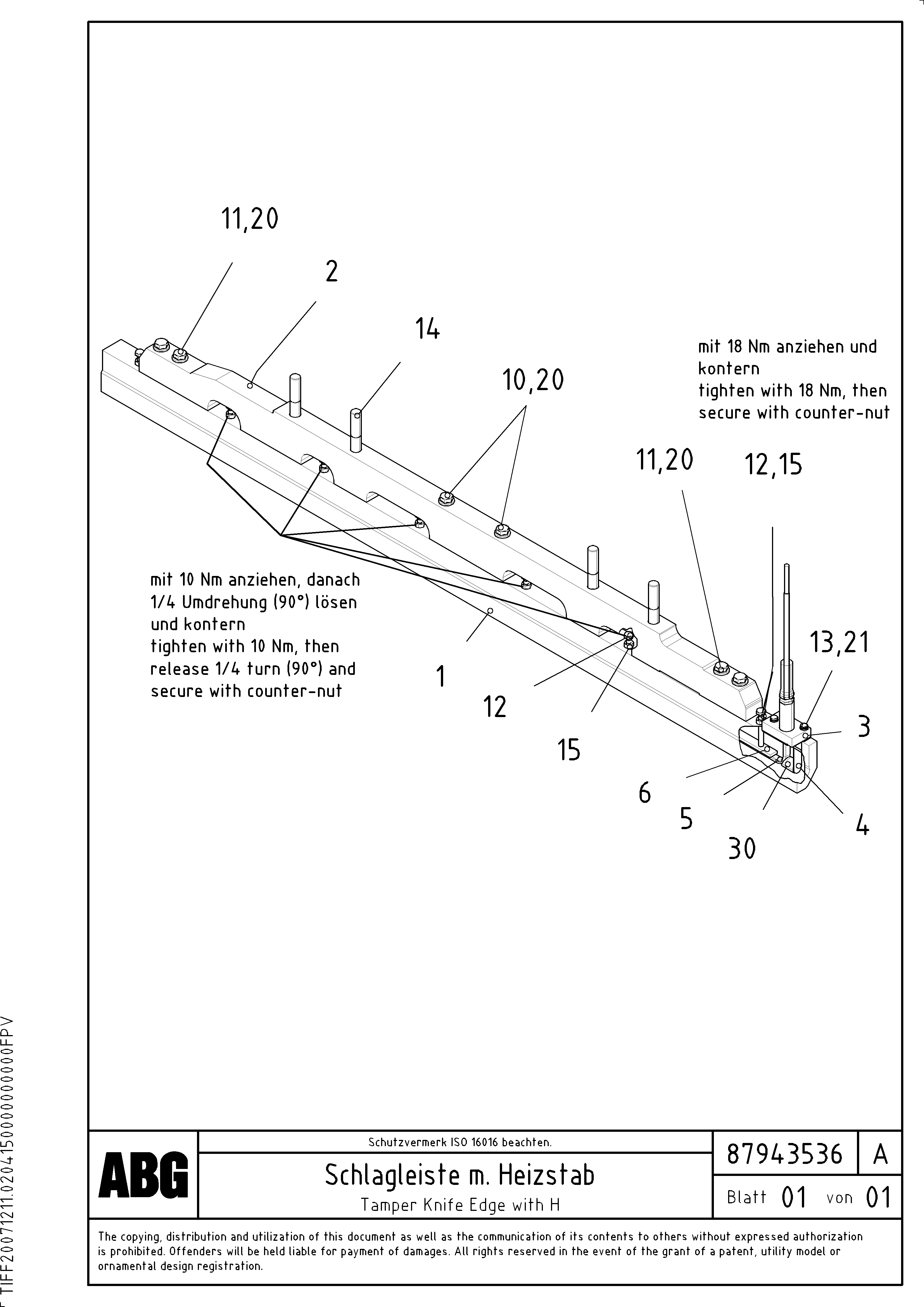 Схема запчастей Volvo ABG8820B - 89135 Tamper knife with heating for basic and extandable screed VDT-V 88 ETC ATT. SCREEDS 3,0 - 9,0M ABG8820, ABG8820B