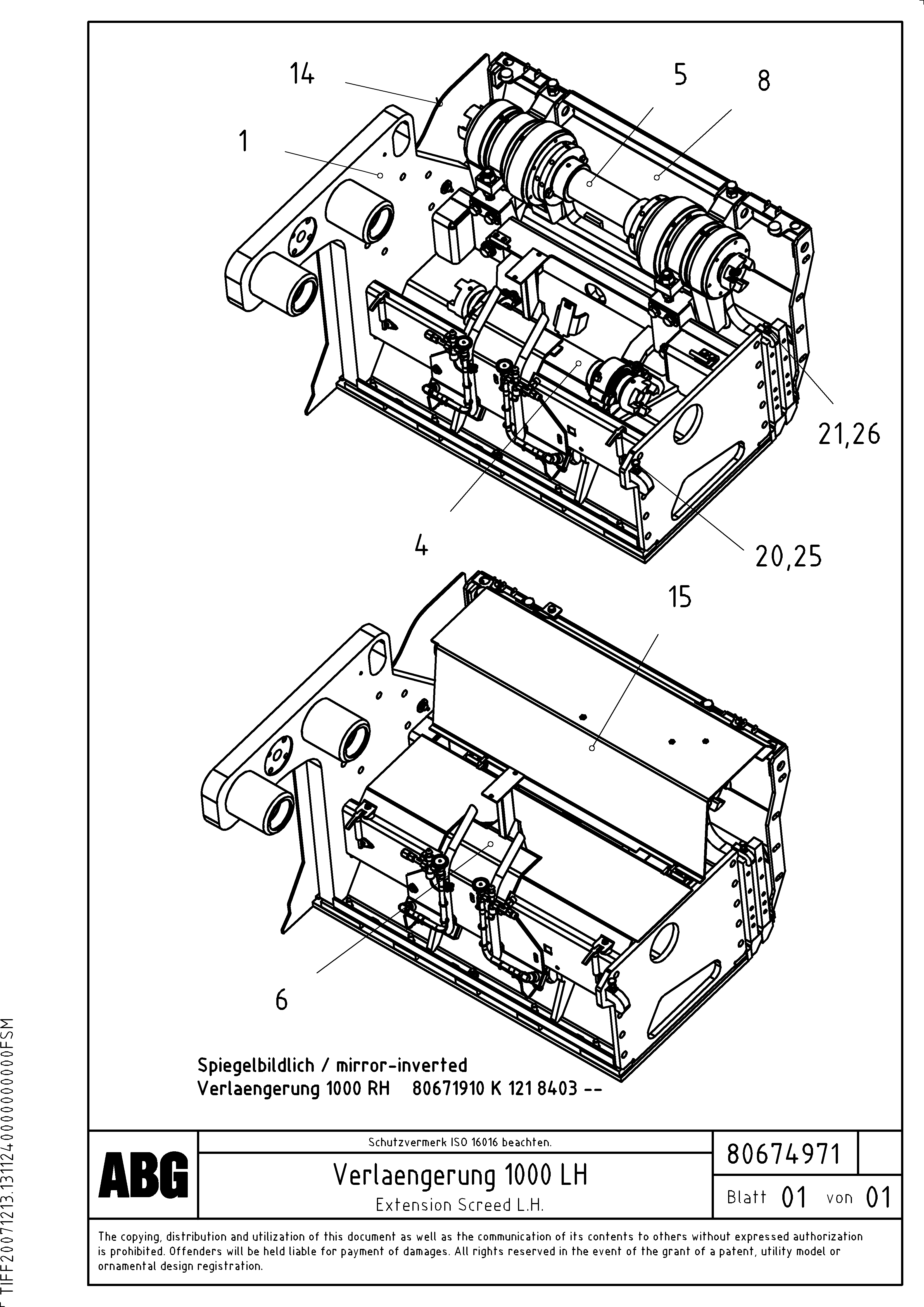 Схема запчастей Volvo ABG8820B - 70081 Screed extension VDT 121 VARIO ATT.SCREED 9,0 - 12,0M ABG8820/ABG8820B