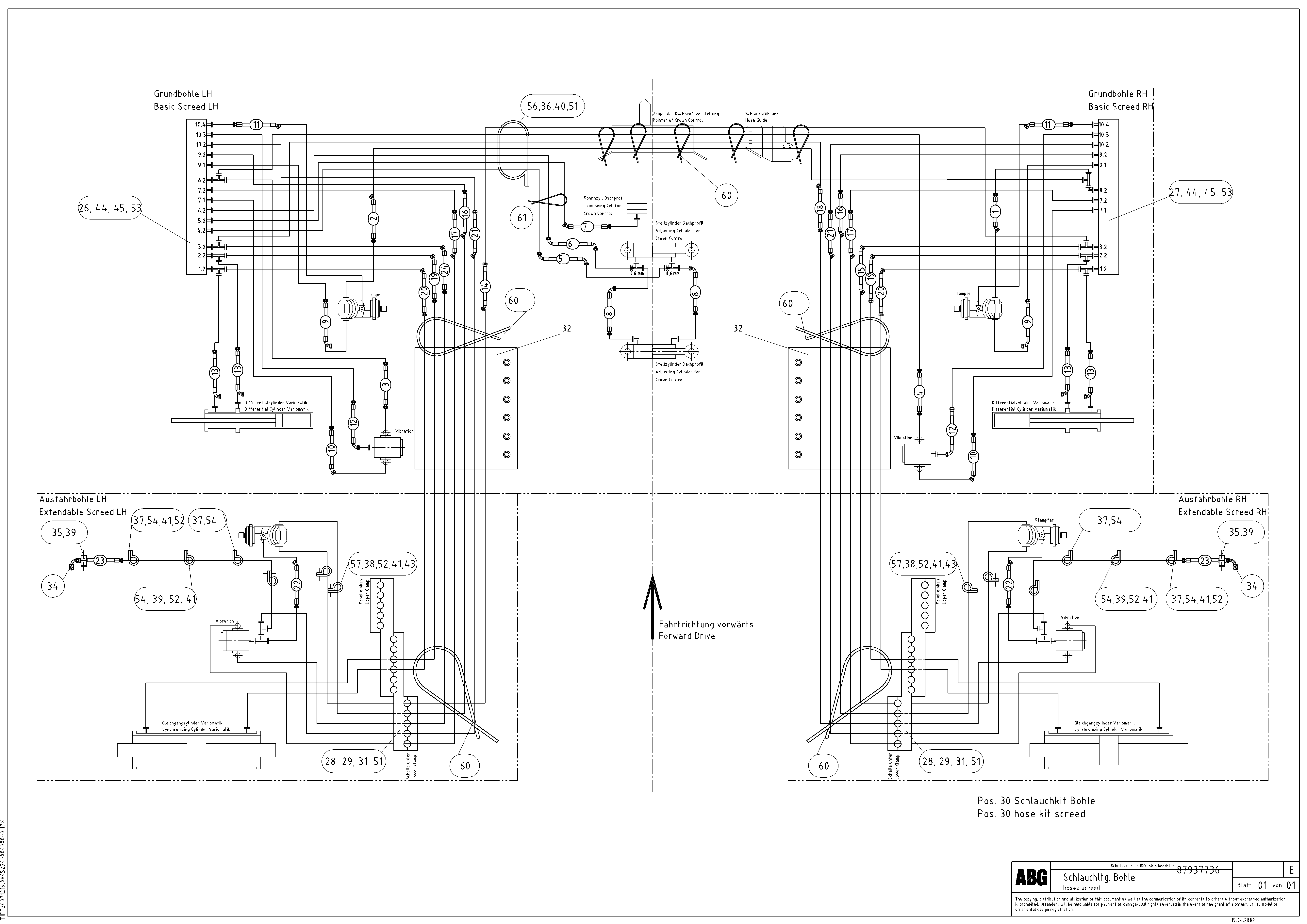 Схема запчастей Volvo ABG8820B - 69958 Hose-kit, screed for basic and extandable screed VDT-V 78 GTC ATT. SCREEDS 2,5 - 9,0M AGB8820, AGB8820B