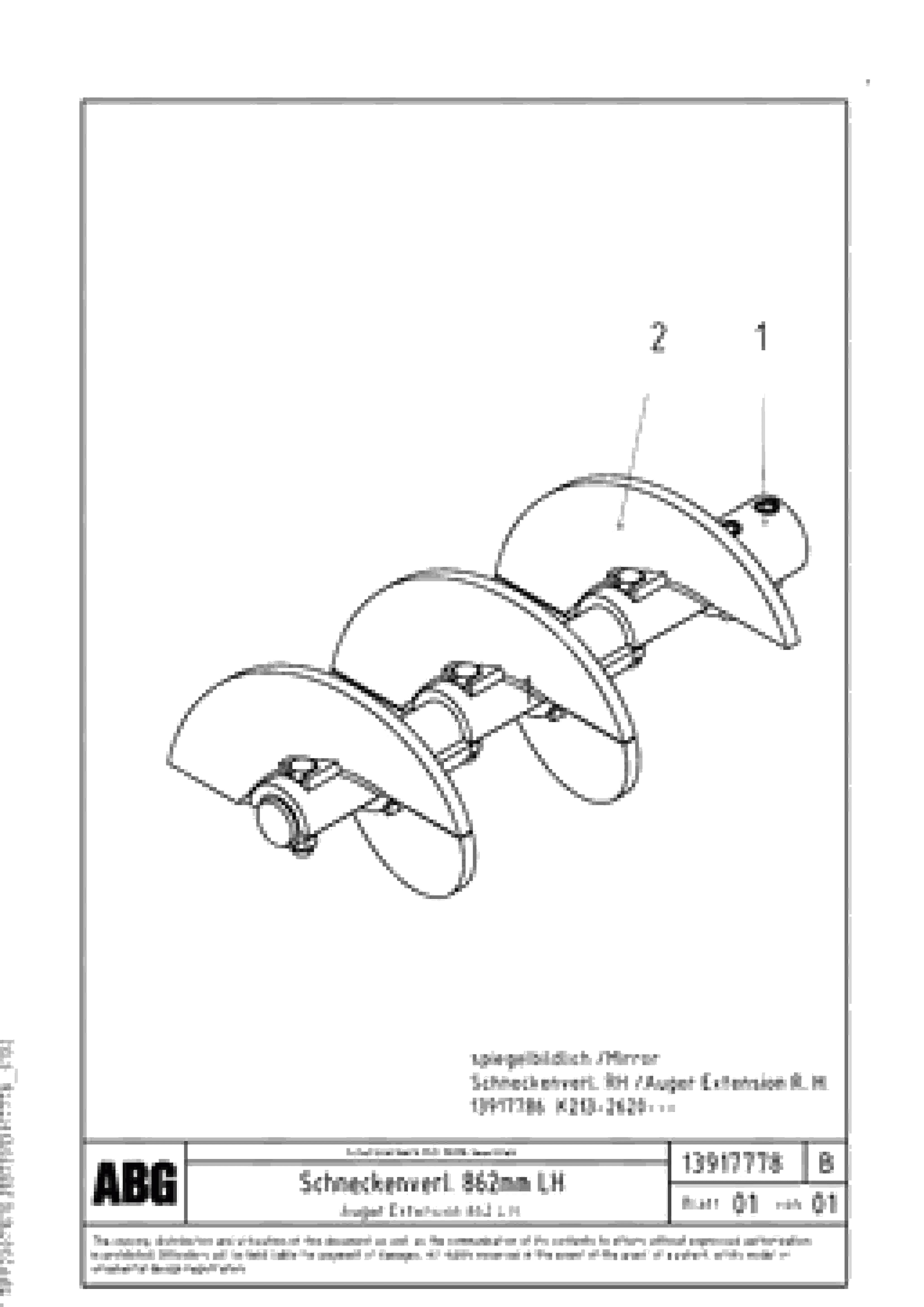 Схема запчастей Volvo ABG8820B - 65775 Auger extension 862 VB 79 ETC ATT. SCREEDS 2,5 - 9,0M ABG8820, ABG8820B