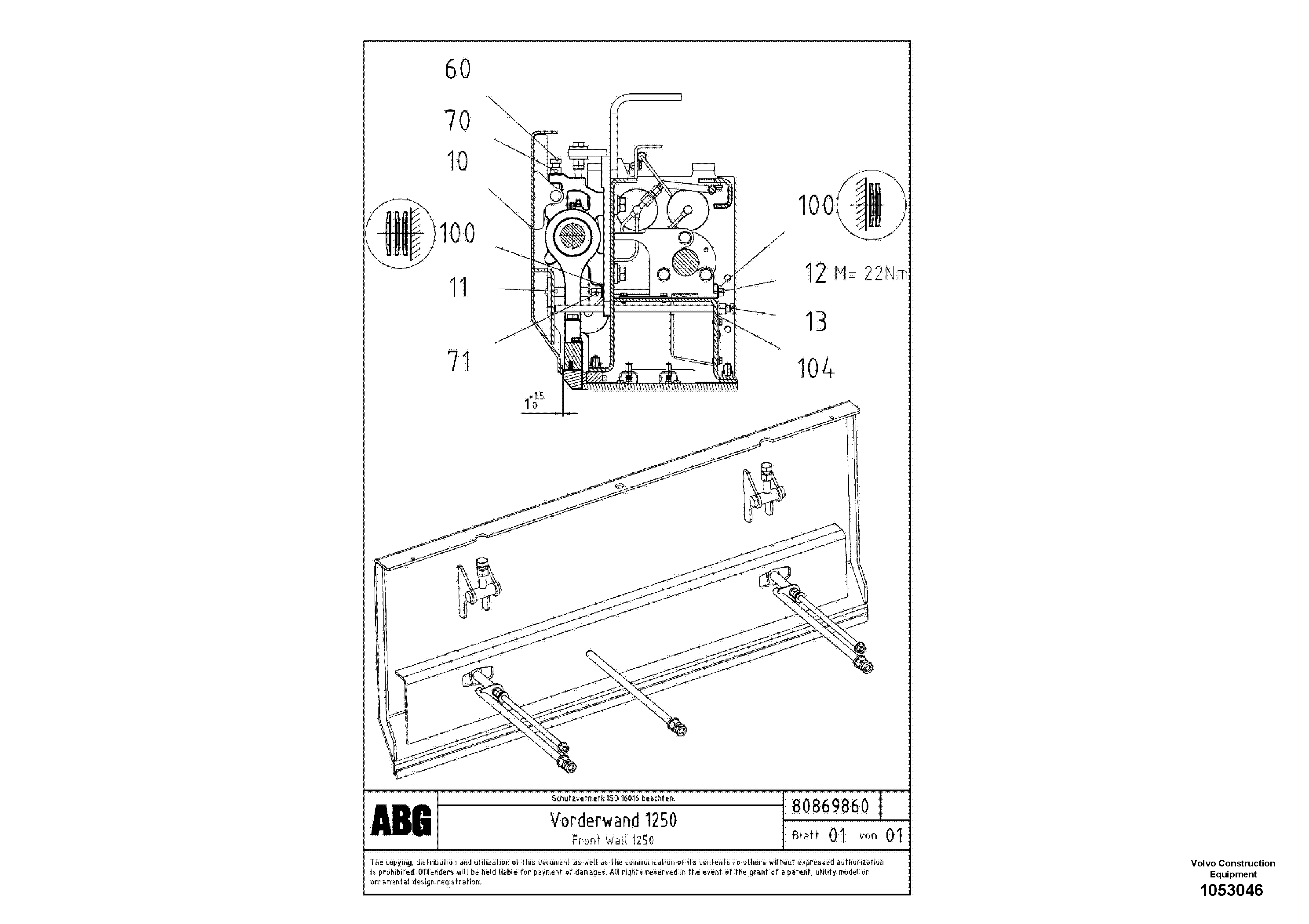 Схема запчастей Volvo ABG8820B - 80146 Front wall for extension VB 78 ETC ATT. SCREED 2,5 - 9,0 M ABG8820/ABG8820B