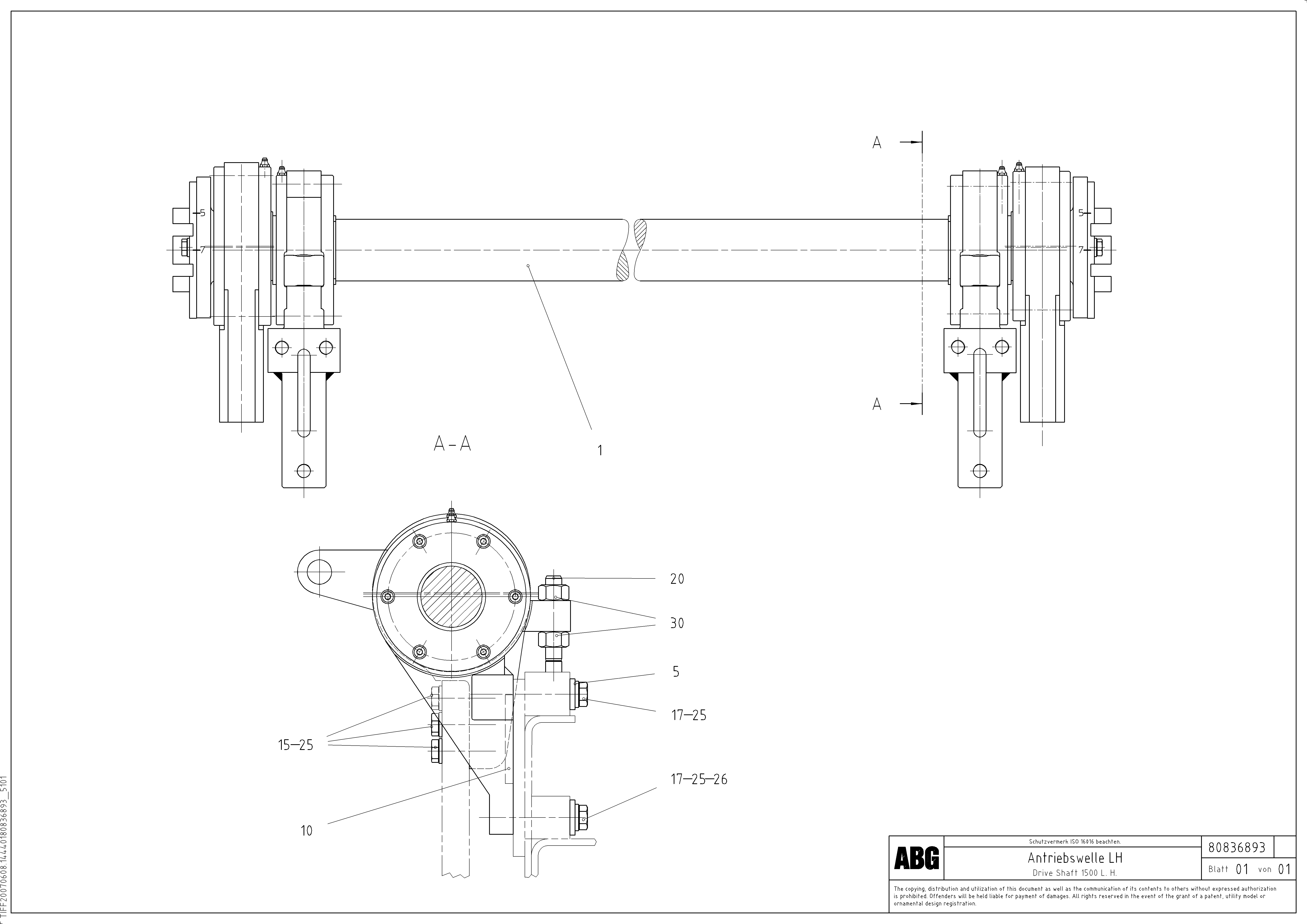 Схема запчастей Volvo ABG8820B - 65214 Drive shaft for extension MB 122 VARIO ATT.SCREEDS 4,5 -12,0M ABG8820, ABG8820B