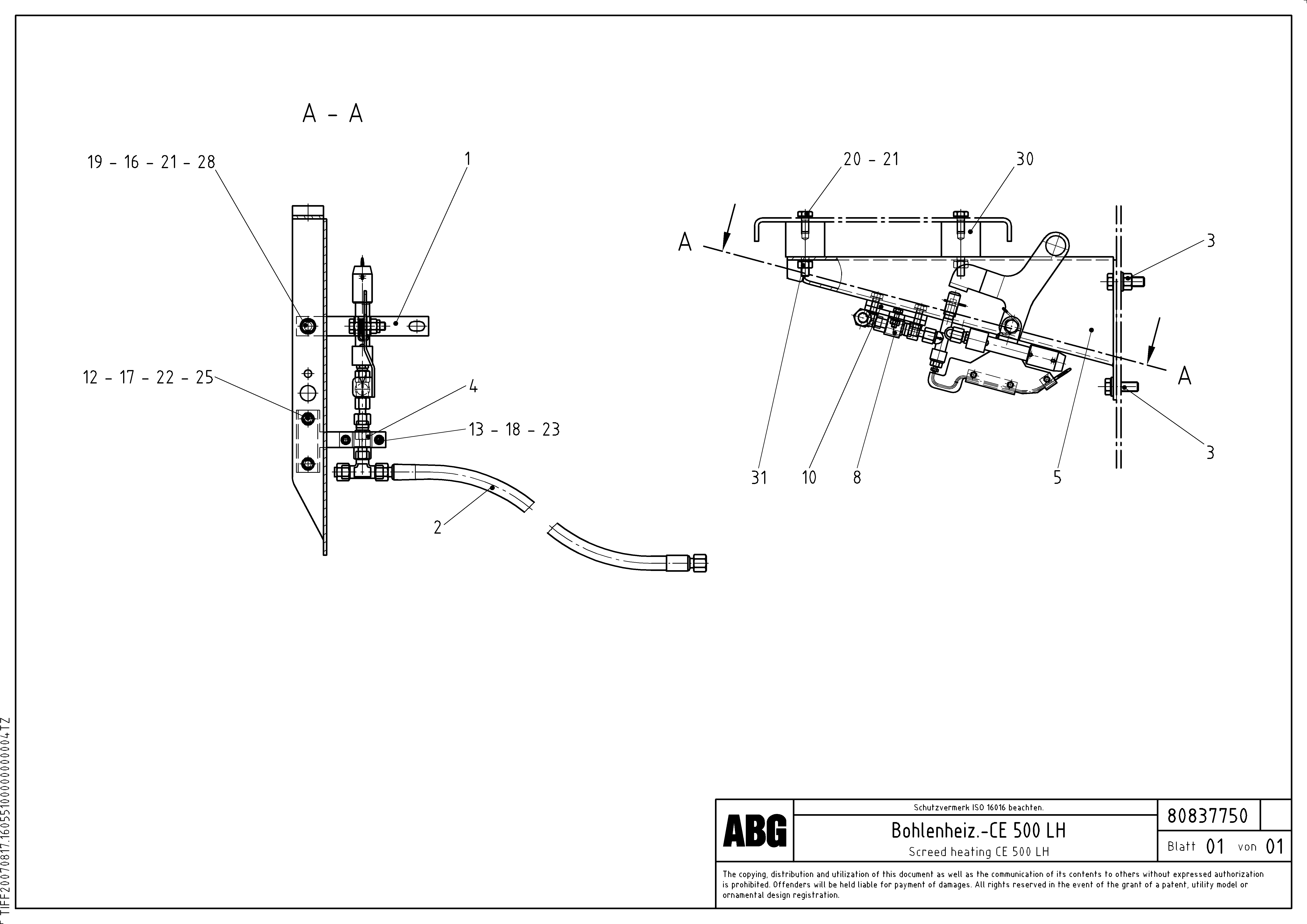Схема запчастей Volvo ABG8820B - 90565 Screed heating CE VDT 121 ATT. SCREEDS 2,5 -13,0M ABG8820/ABG8820B