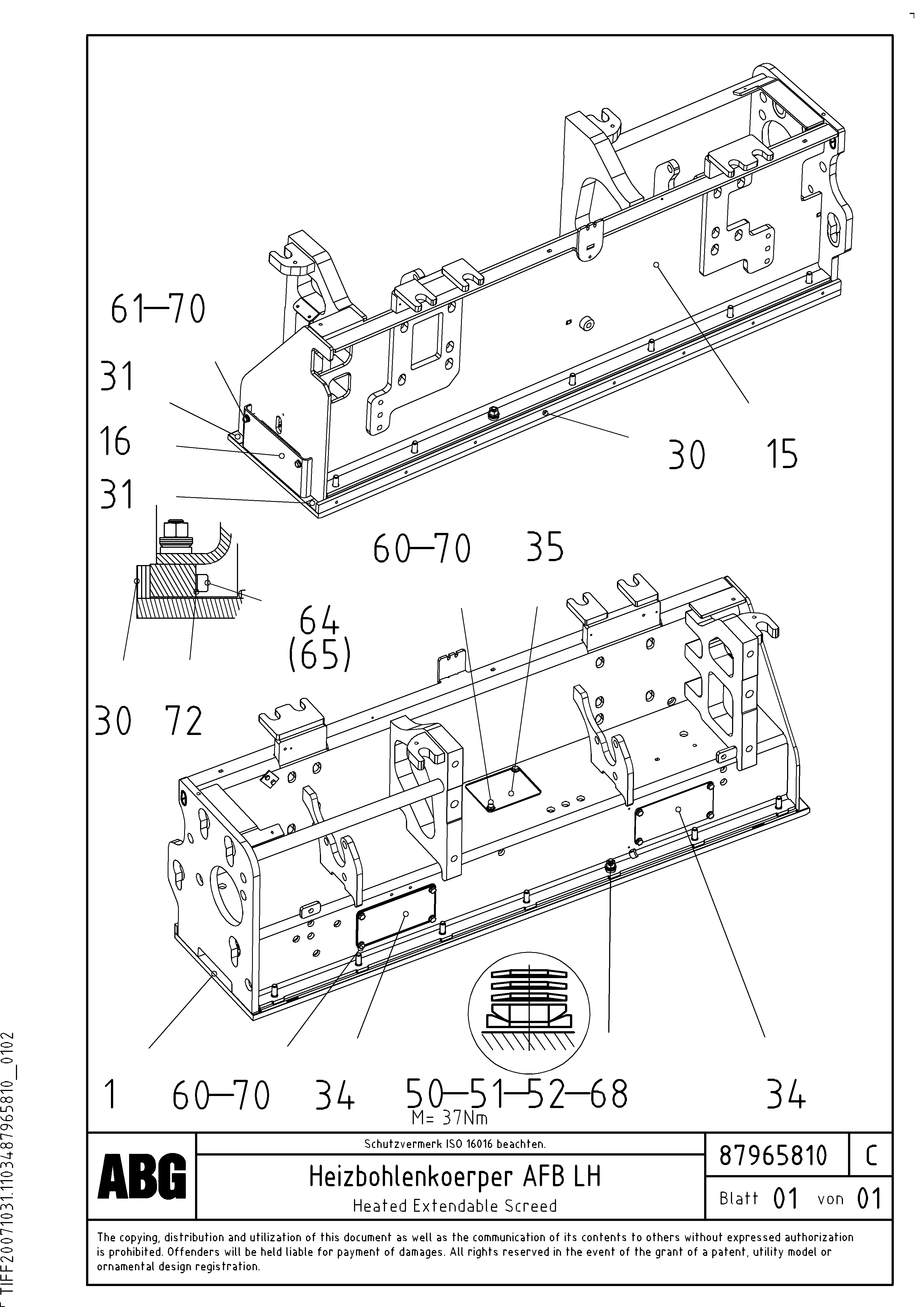 Схема запчастей Volvo ABG8820B - 73805 Heated body for extendable screed VDT-V 88 ETC ATT. SCREEDS 3,0 - 9,0M ABG8820, ABG8820B