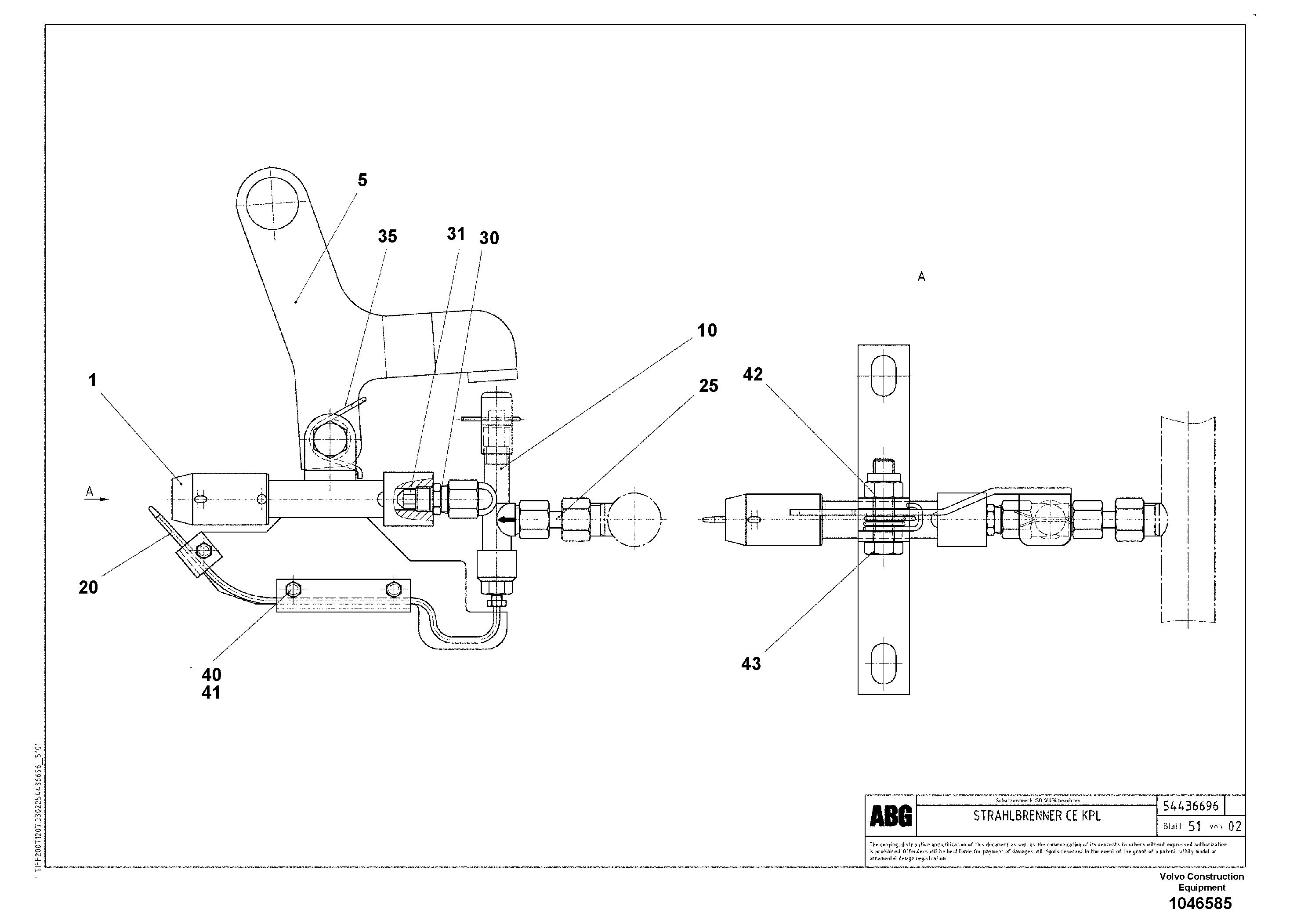 Схема запчастей Volvo ABG8820B - 90627 Burner assembly for basic screed VDT 121 ATT. SCREEDS 2,5 -13,0M ABG8820/ABG8820B