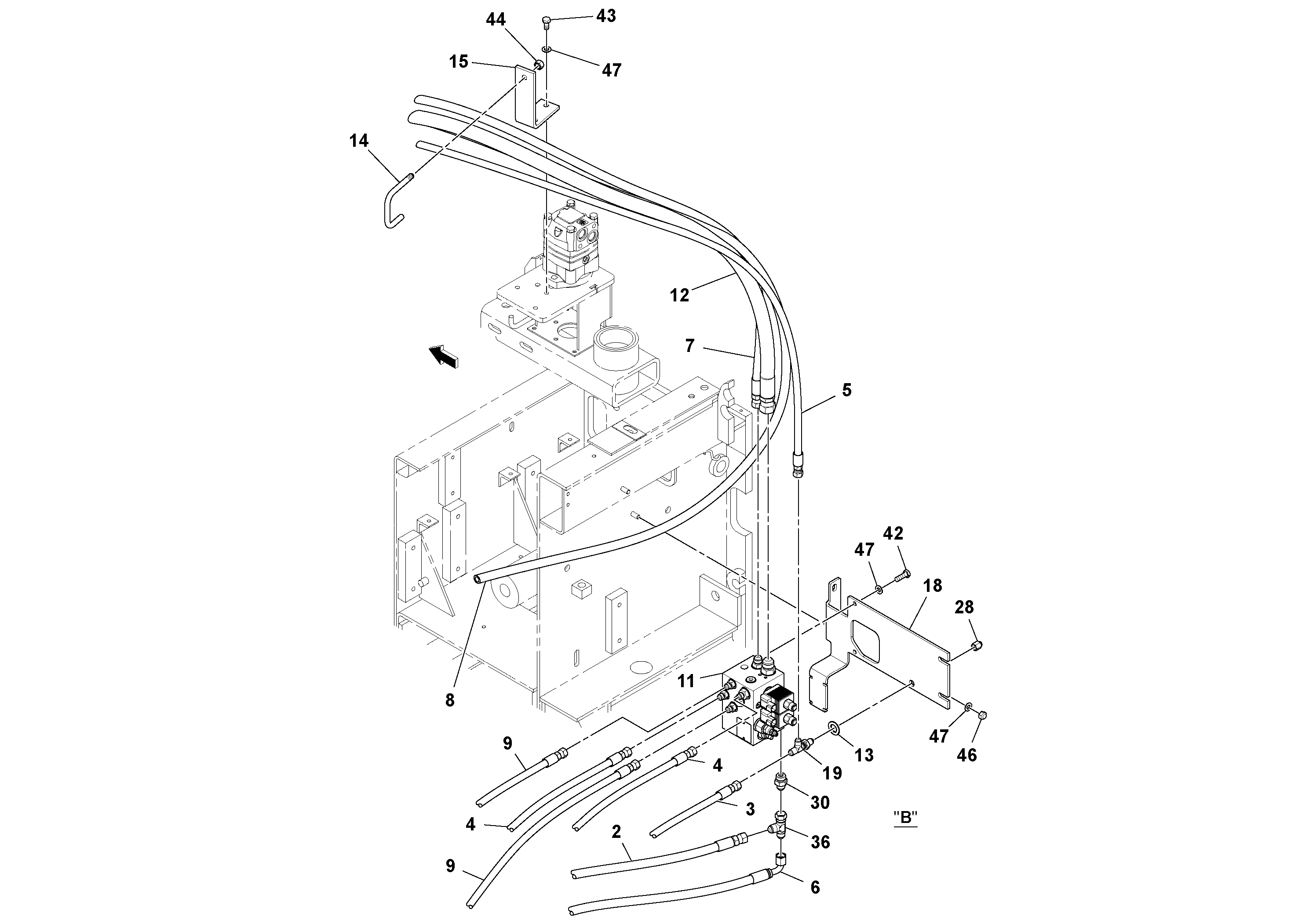 Схема запчастей Volvo OMNI 318 SCREED PF6110, PF6160, PF6170 - 64385 Hydraulic installation 